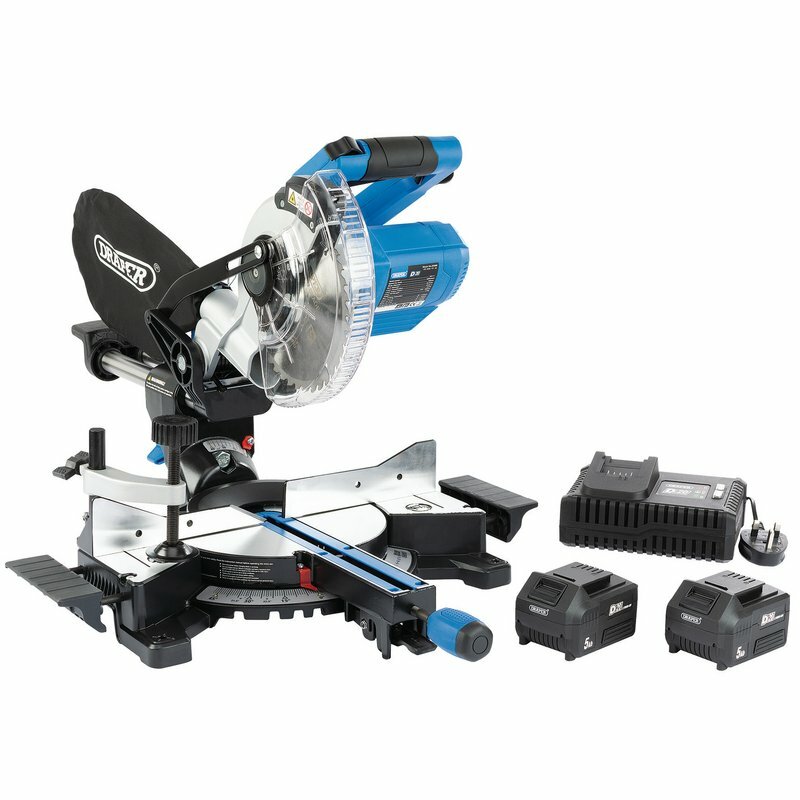 Draper 20v Cordless Brushless 185mm Compound Mitre Saw Li-Ion Battery Kit, 99632
