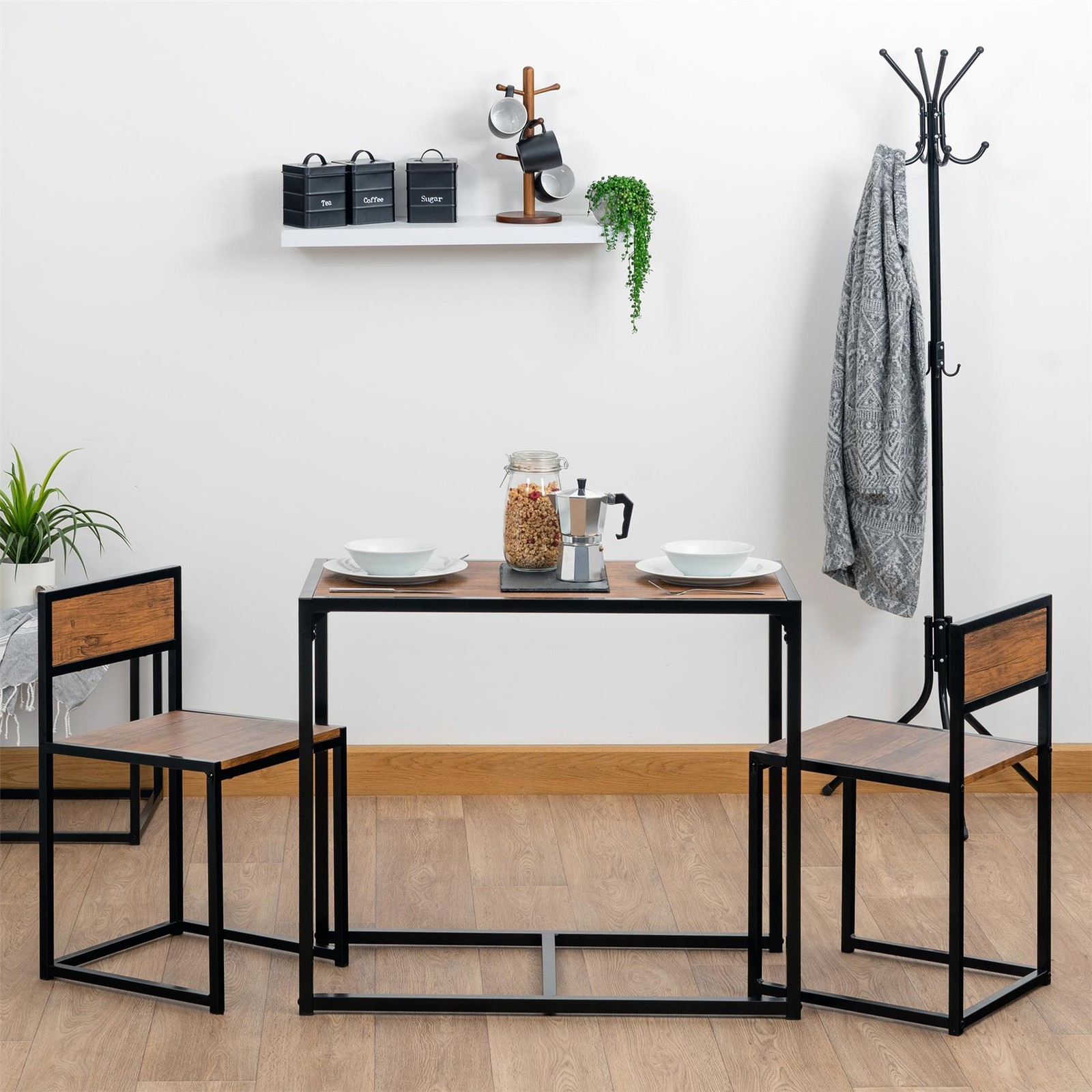 Harbour Housewares 2 Seater Compact Dining Set Space Saving Brown/Black