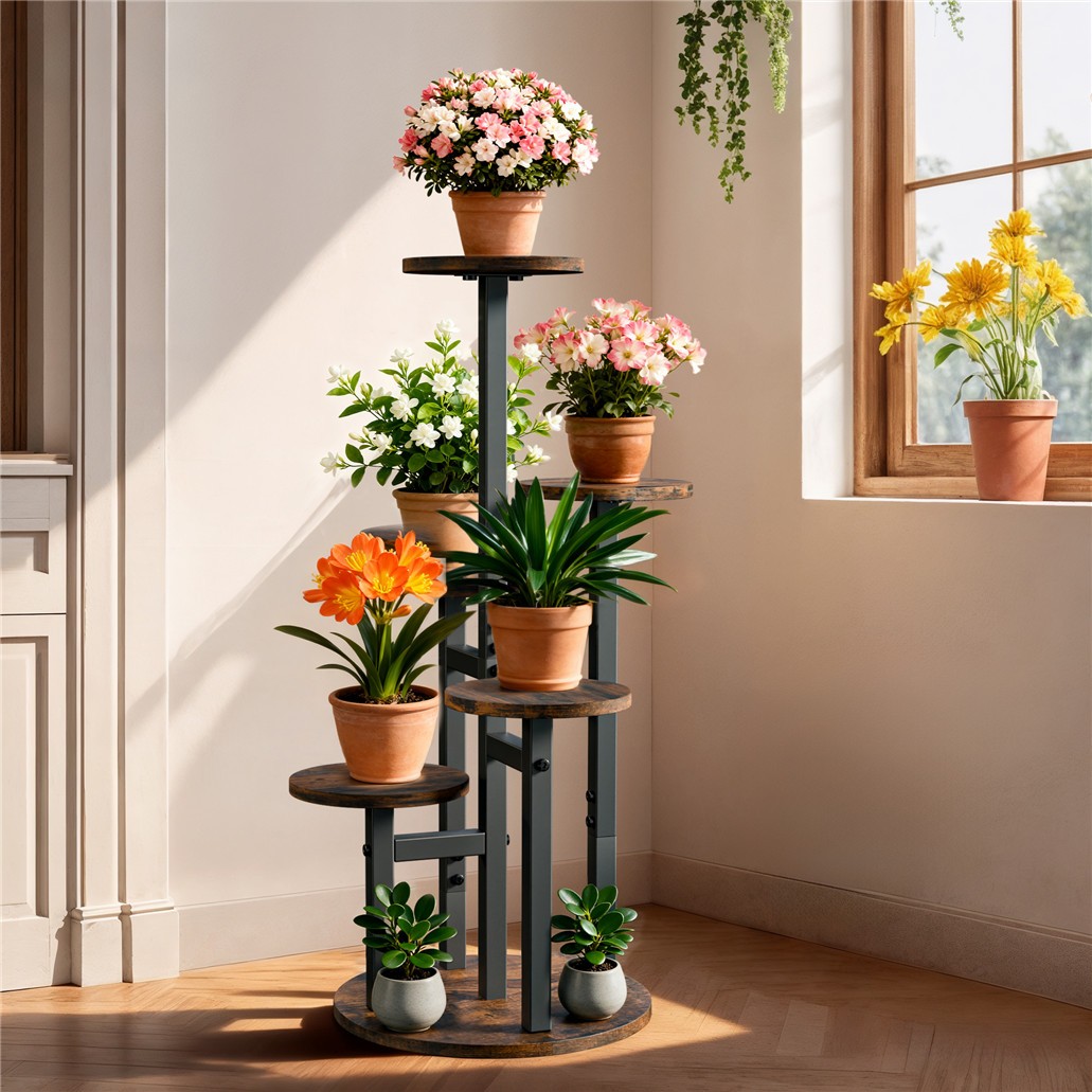 6 Tier Round Plant Stand Flower Shelf Corner Pots Holder Besaide Sofa Cabinet