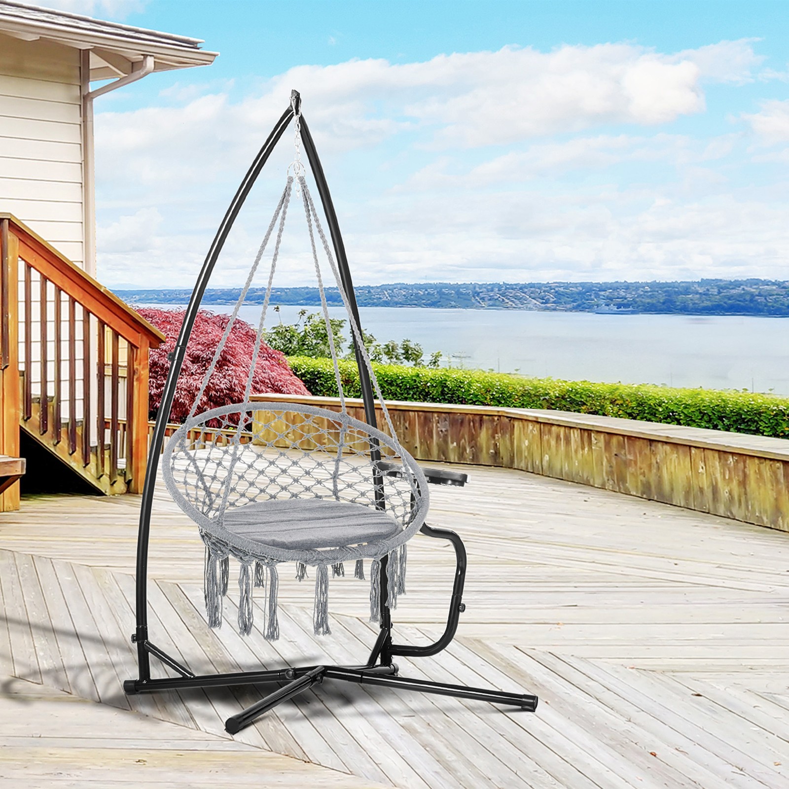 Hammock Chair Stand Only Construction Heavy Duty Metal C-Stand Indoor Outdoor