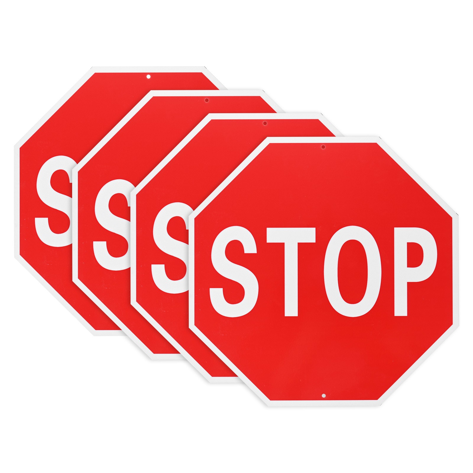 4 PCS Stop Sign 12x12" Aluminum,White Letters on Red Background