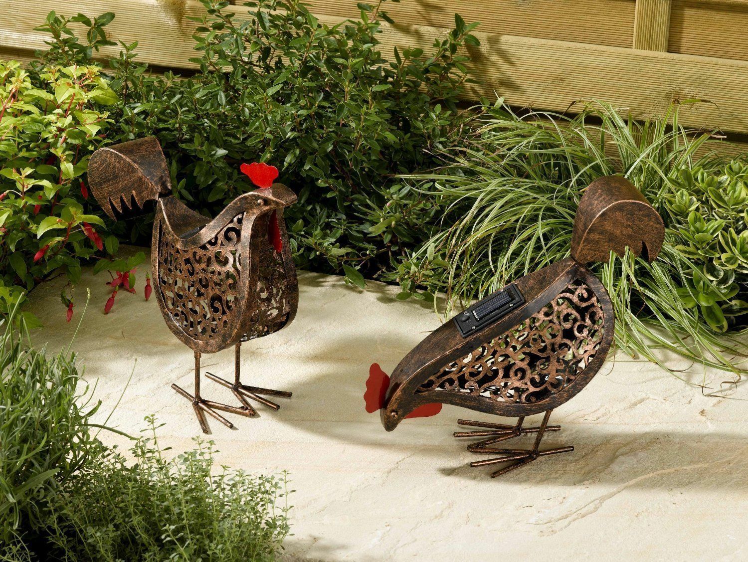 2x Metal Solar Hens Light Up Silhouette Animal Garden Ornament Statue Lighting