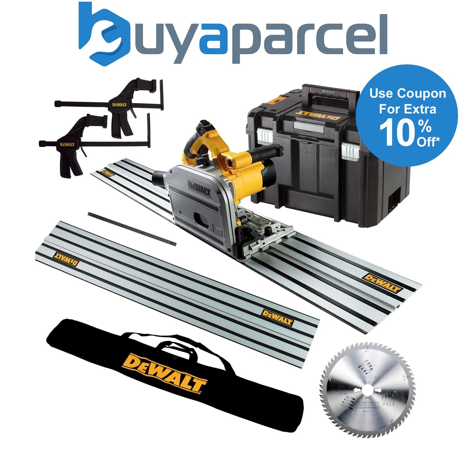 Dewalt DWS520KR 240v Plunge Saw Kit + 2x 1.5m Guide Rails + Bag + Clamps + Blade