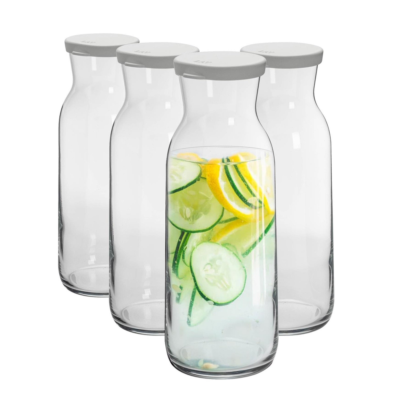 4x Brocca Glass Carafes & Silicone Lids Decanter Water Iced Tea 1.2 Litre Clear