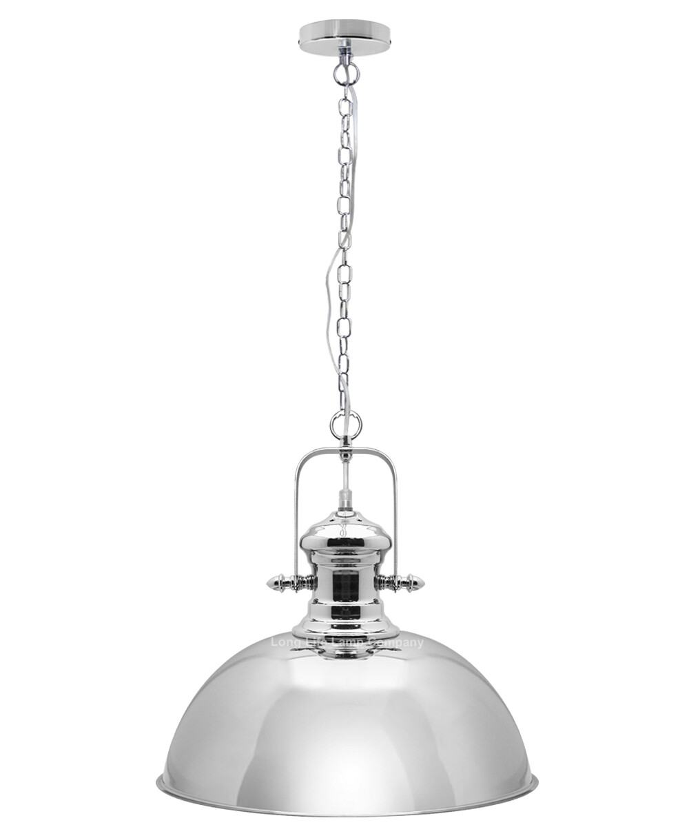 Vintage Antique Chrome Dome Shade Ceiling Chandelier Hanging Pendant Light M0123