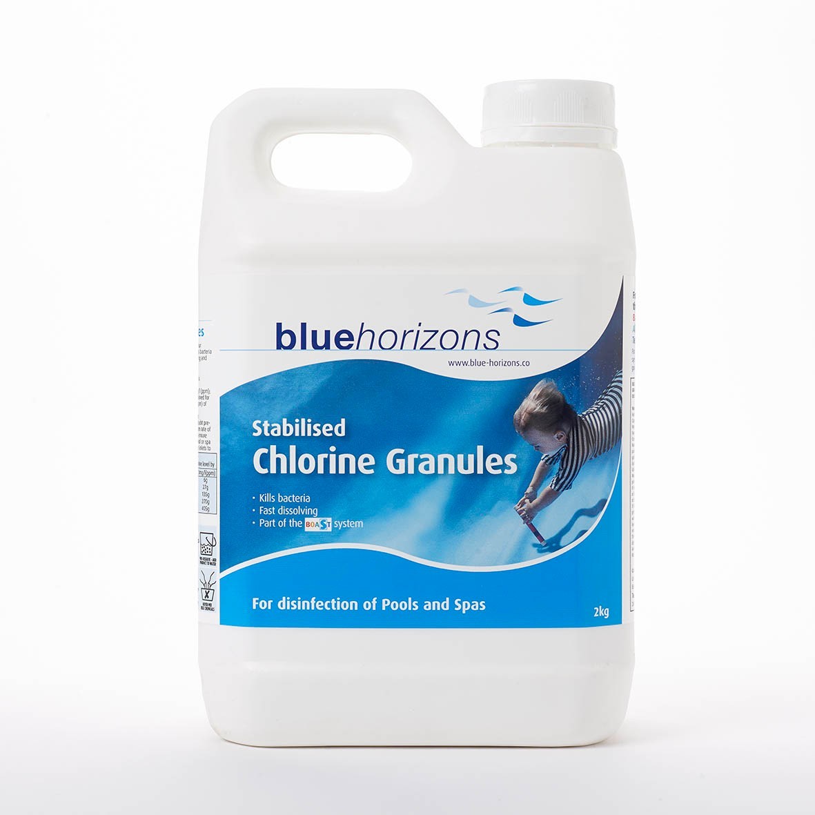 Stabilised Chlorine Granules Blue Horizons for Hot Tubs and Swimming Pools 2Kg