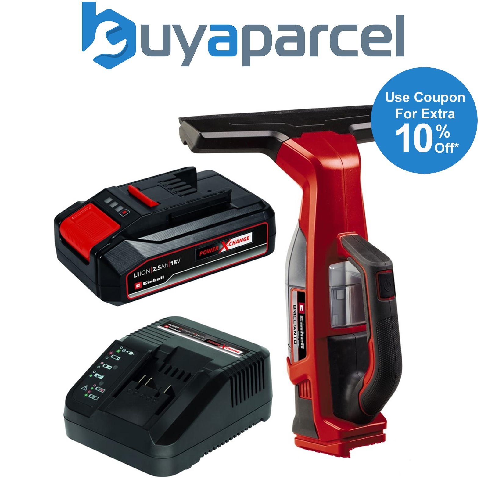Einhell BRILLIANTO 18v Cordless Window Cleaner Vacuum Power X-Change +2.5AH Kit