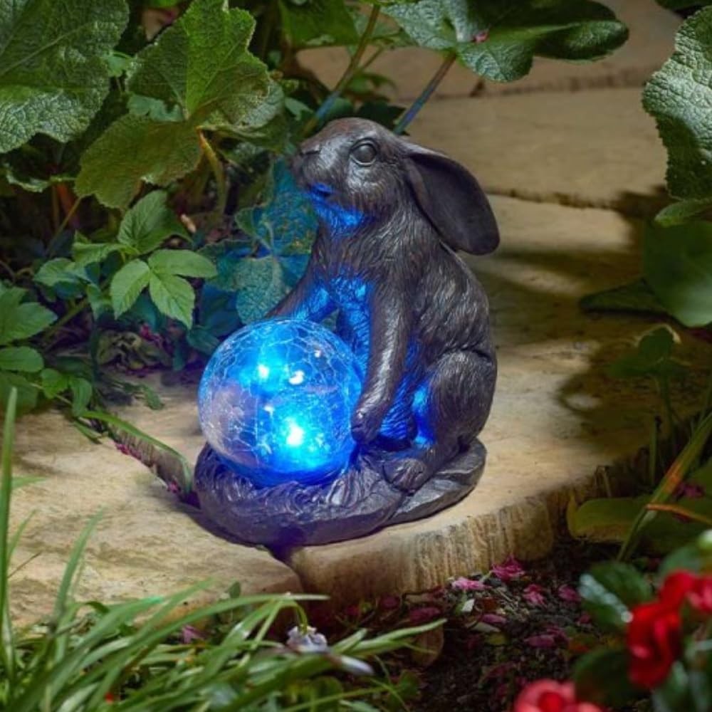 Garden Mile Solar Rabbit Light Statue, Outdoor LED Garden and Patio Ornament wi