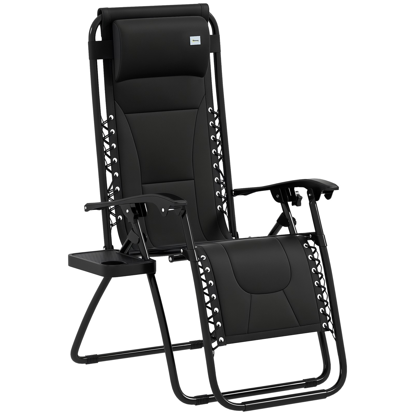 Outsunny Zero Gravity Lounger Folding Recliner Chair w/ Cup Holder Black