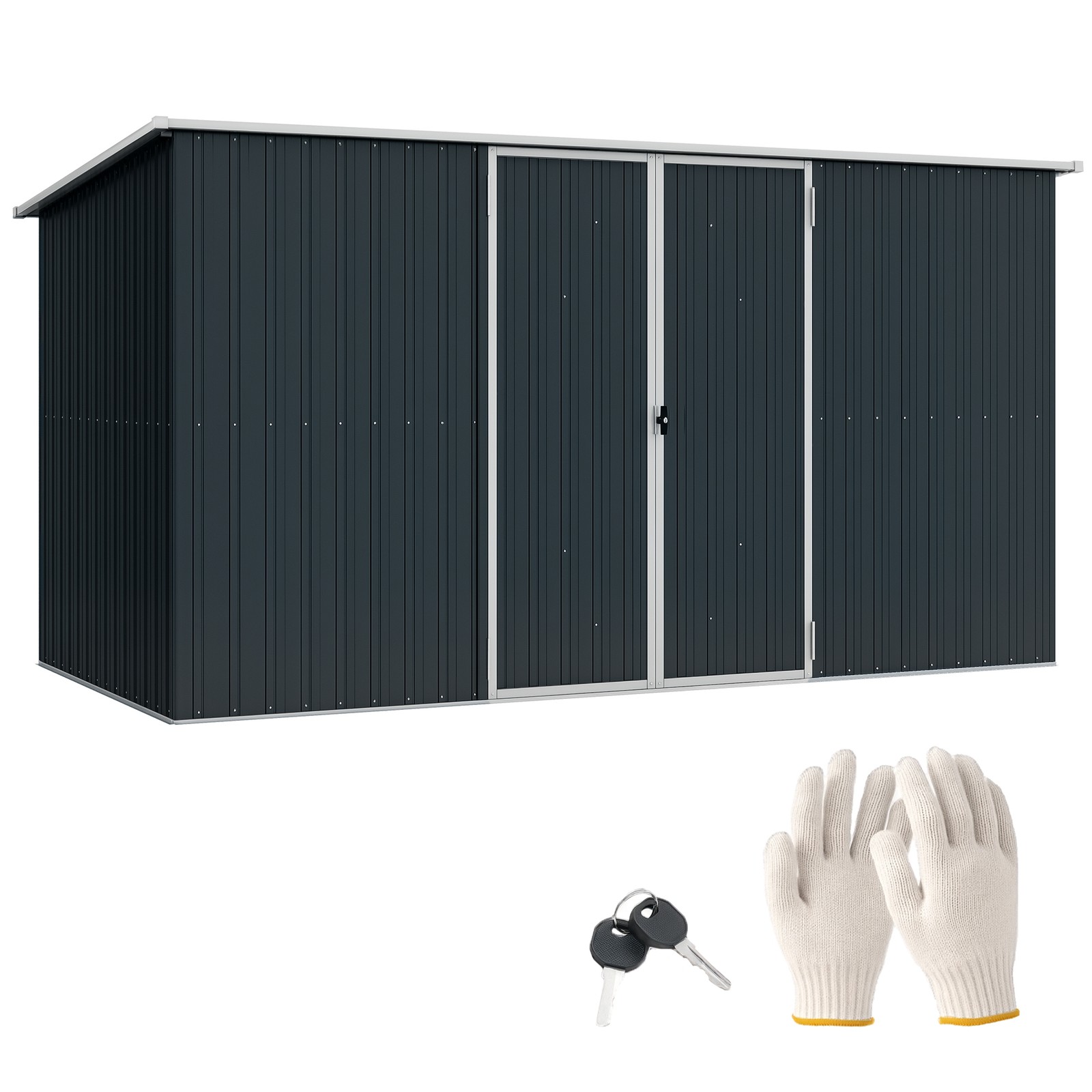 Outsunny 11 x 5.6ft Galvanised Metal Garden Shed with Lockable Doors, Grey