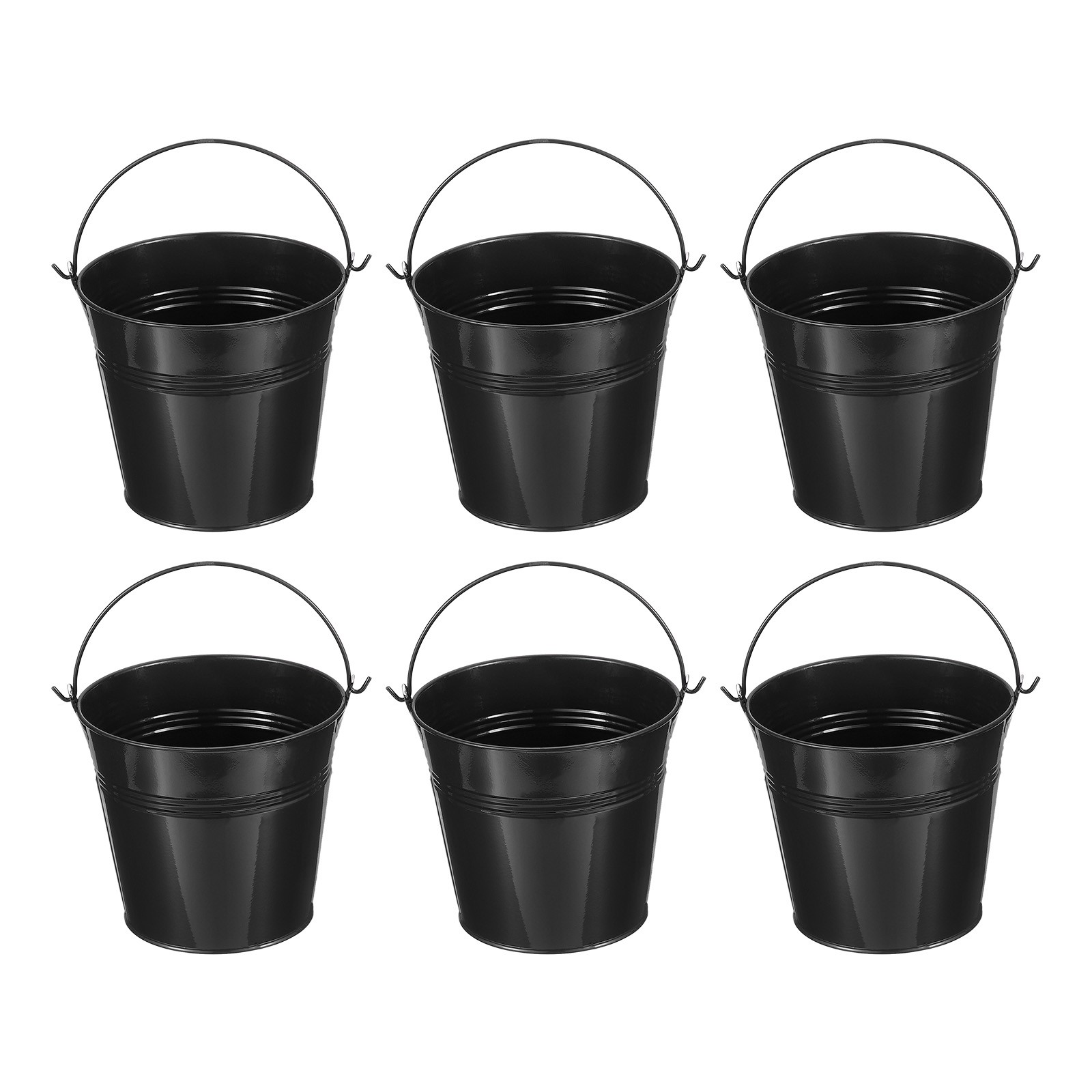 6 Pcs 5.1"x4.7" Small Metal Buckets with Handle Mini Galvanized Bucket Black