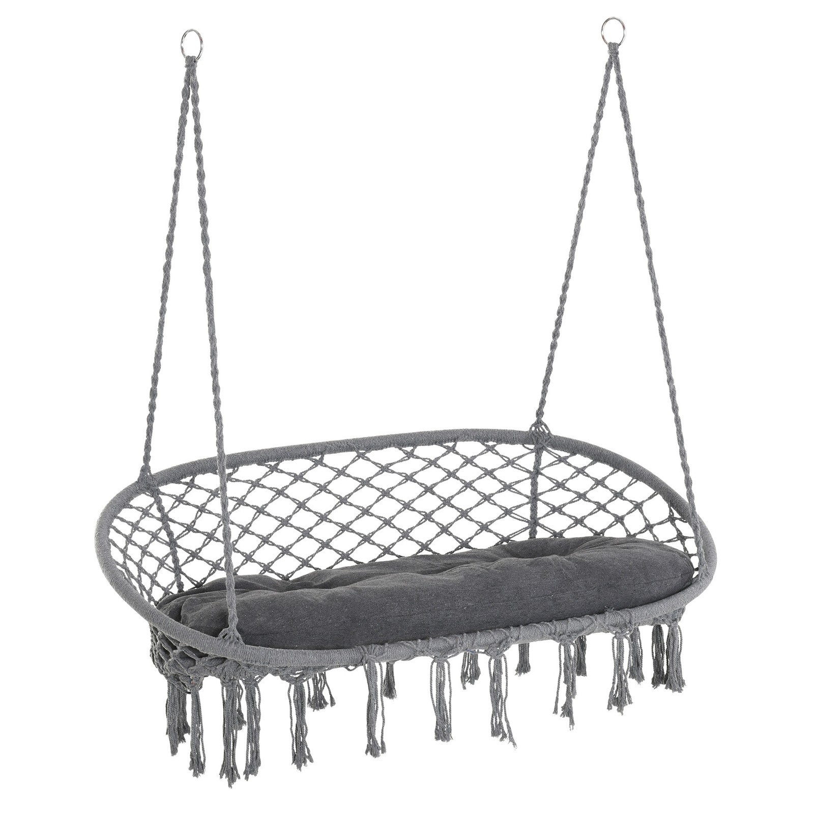 Outsunny Hanging Hammock Chair Macrame Seat for Patio Garden Yard Dark Grey