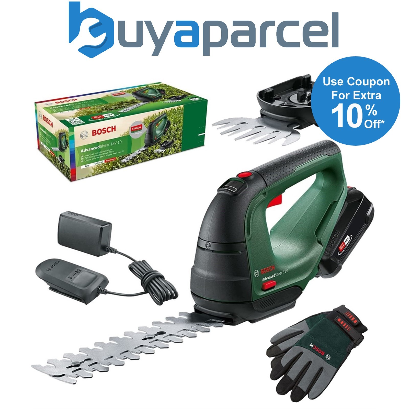 Bosch Advanced Shear 18V-10 Cordless Garden Pruner 18v Hedge Grass 2.0Ah +Gloves