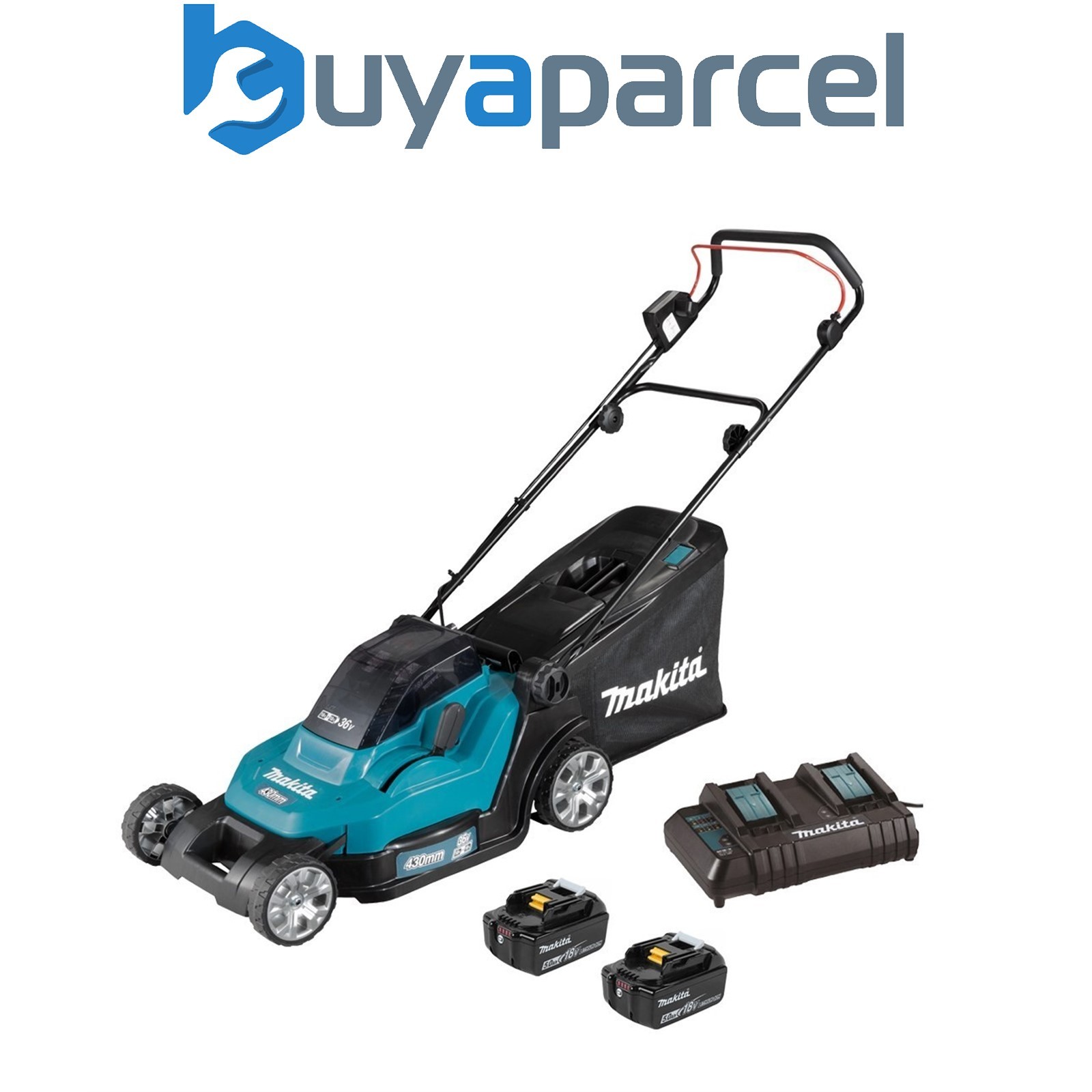 Makita DLM432 Twin 18v / 36v LXT Cordless 43cm Lawn Mower Soft Start 2 x 5AH