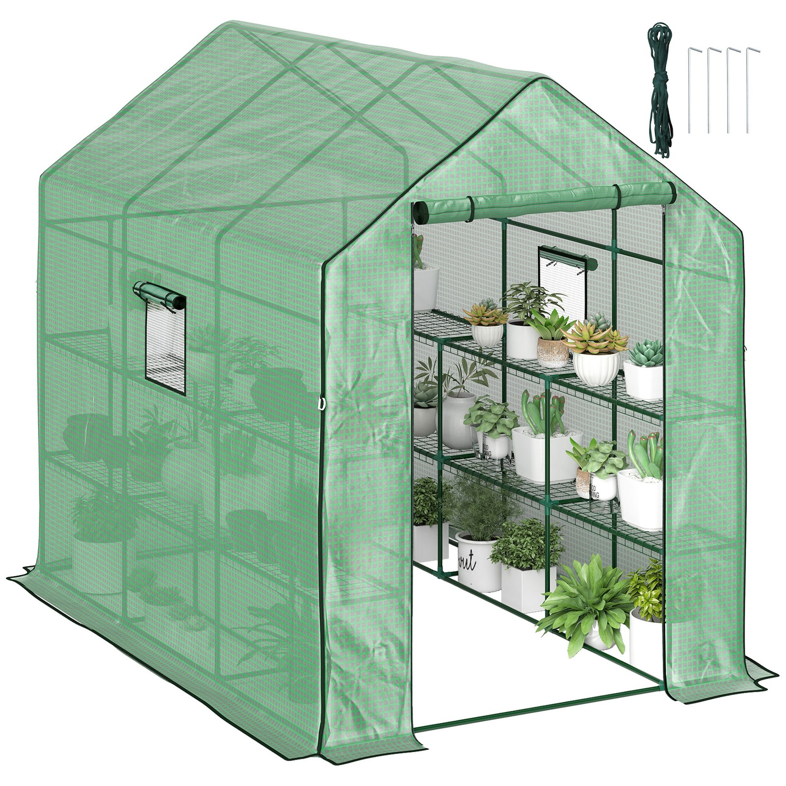 Outsunny Walk-in Outdoor Green House with Door and Mesh Windows, Green