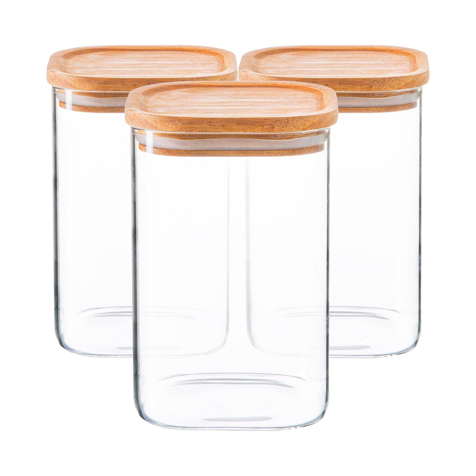 6x Square Glass Storage Jars with Wooden Lids Kitchen Food Canister 1.1 Litre