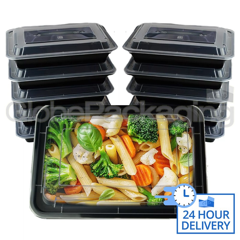 100 REUSABLE 28oz (828ml) MEAL PREP FOOD CONTAINERS WITH RAISED LIDS 24HR