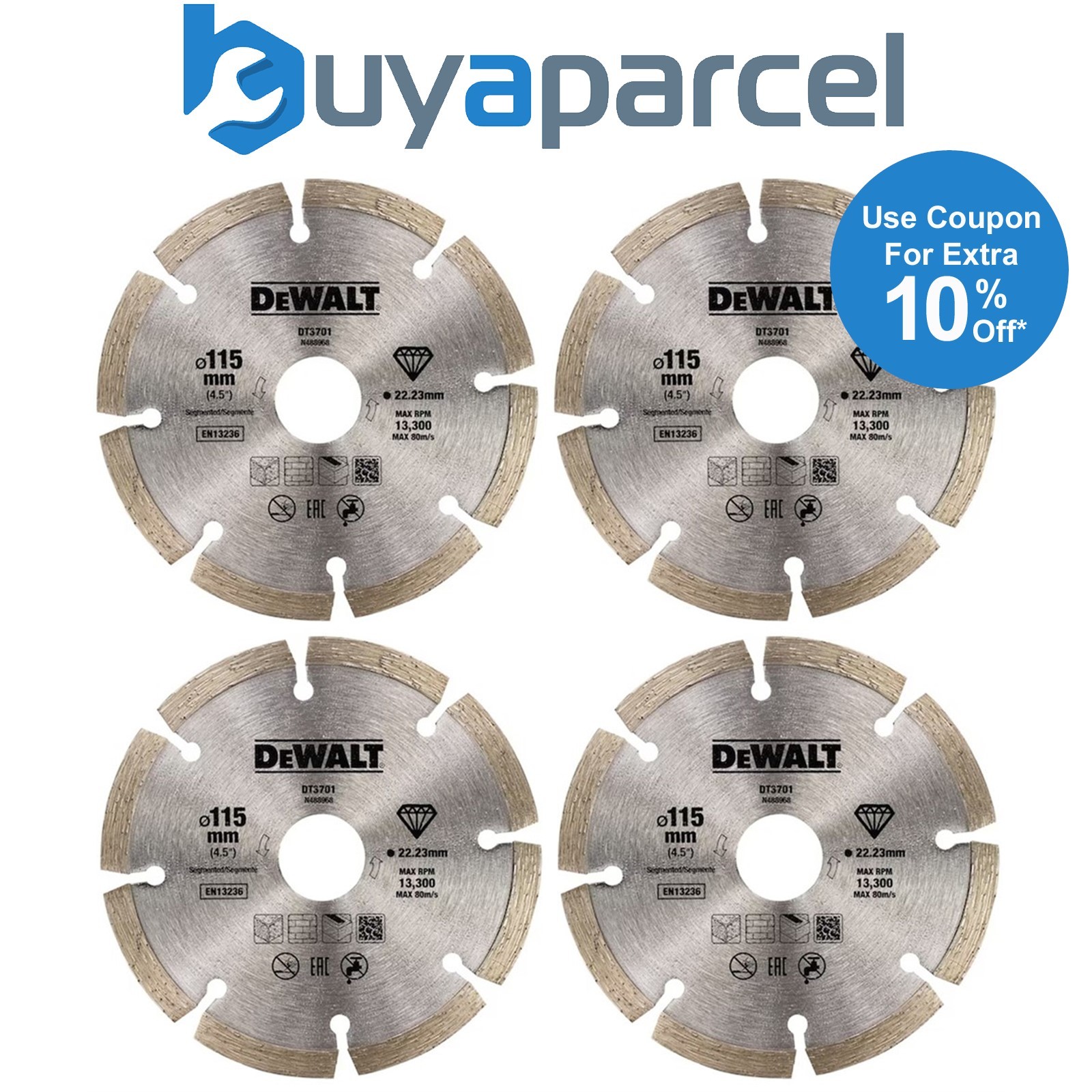 Dewalt DT3701-QZ High Performance Diamond Cutting Disc Segmented 115X22.23mm x4