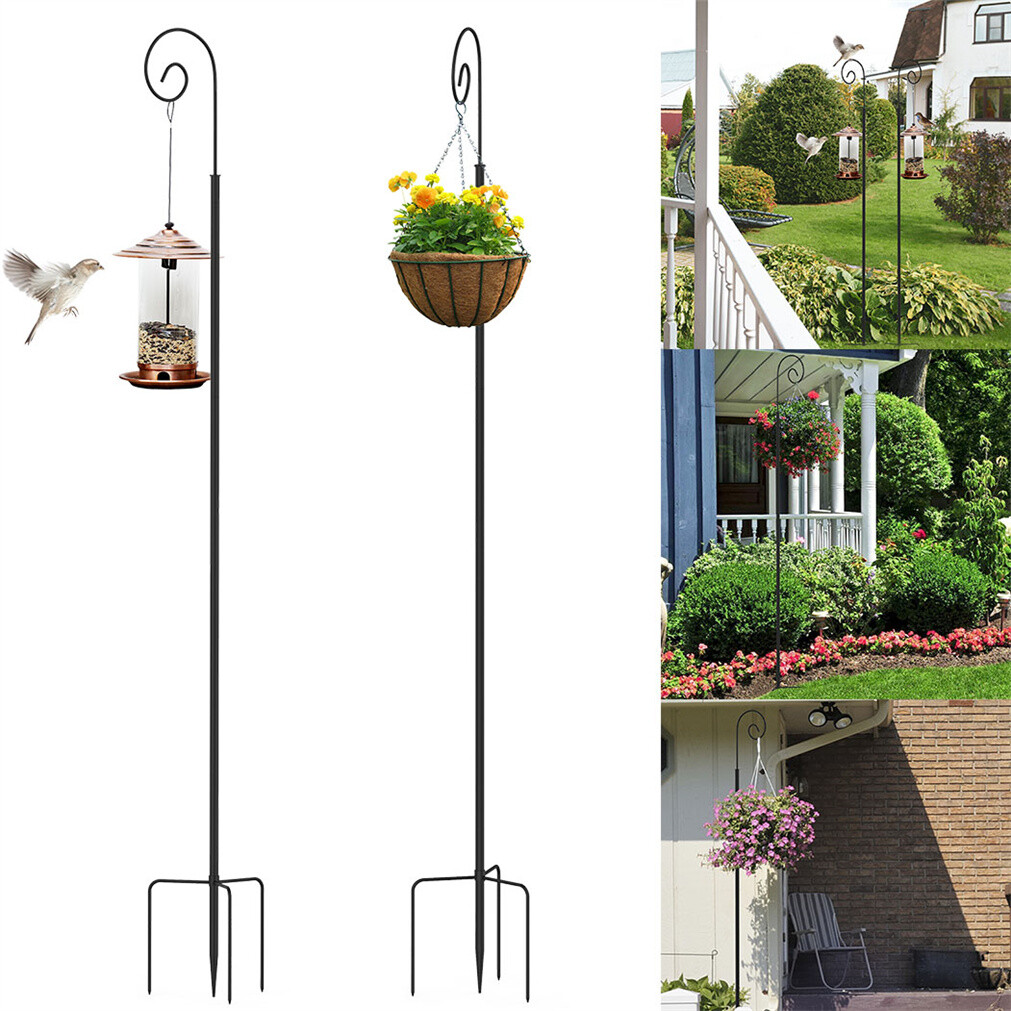 2 Pack Shepherds Crook Hook Garden Border Rust Resistant Hang Plants Metal Hooks