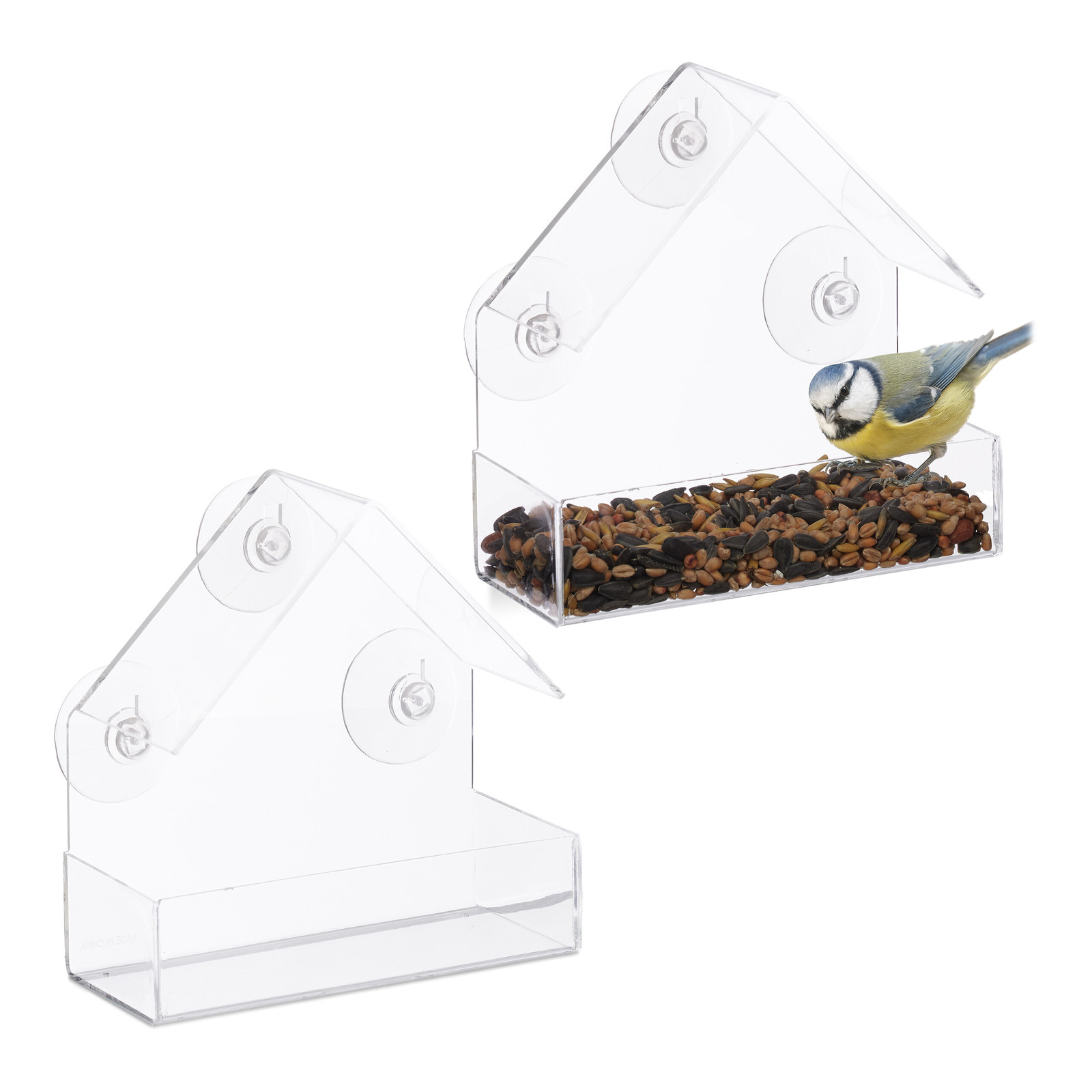 Plastic Window Wild Bird Feeder Swing Roof Transparent Feeding Station 15x15x7cm