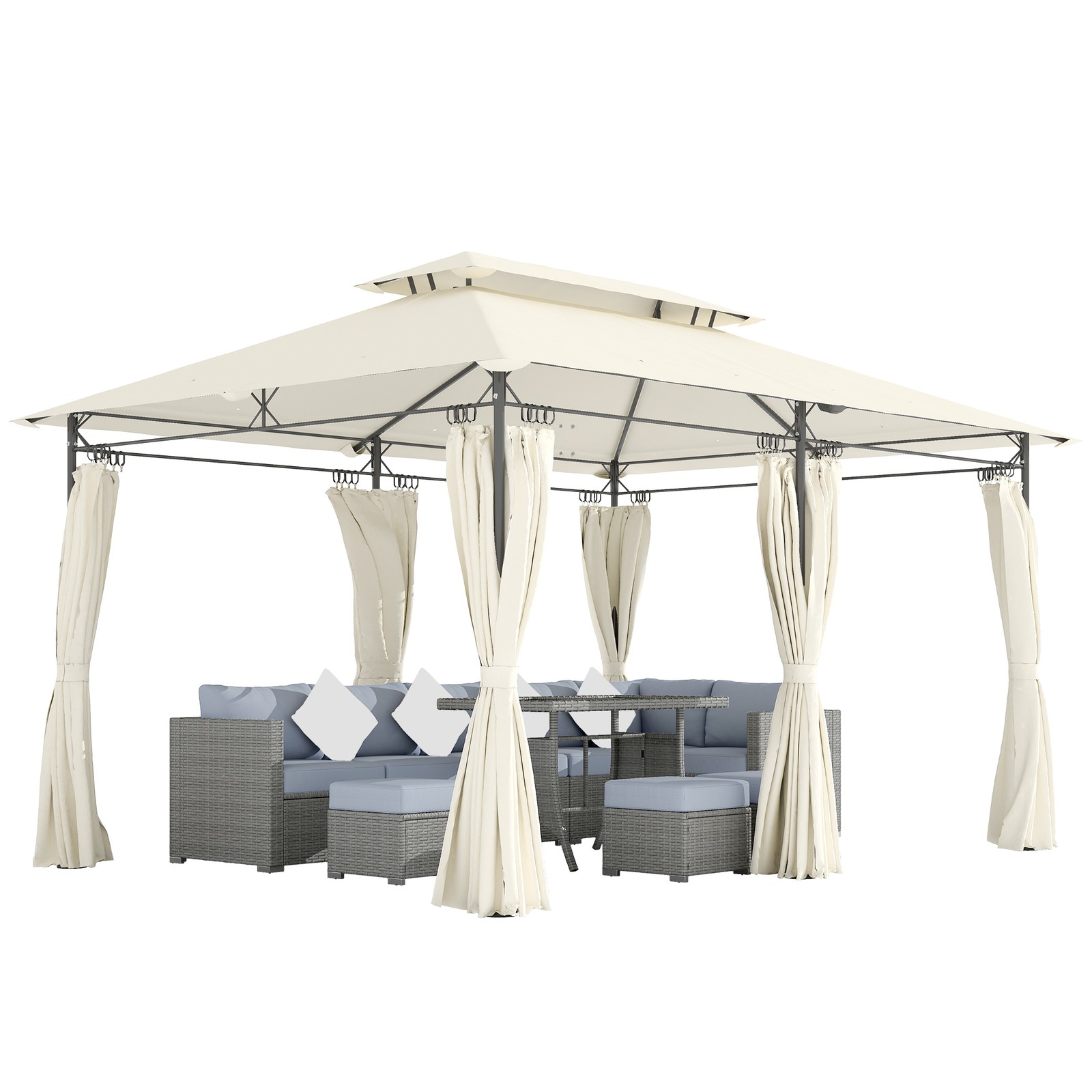 Outsunny 3 x 4m Garden Gazebo with Sides, Double Roof Metal Gazebo, White