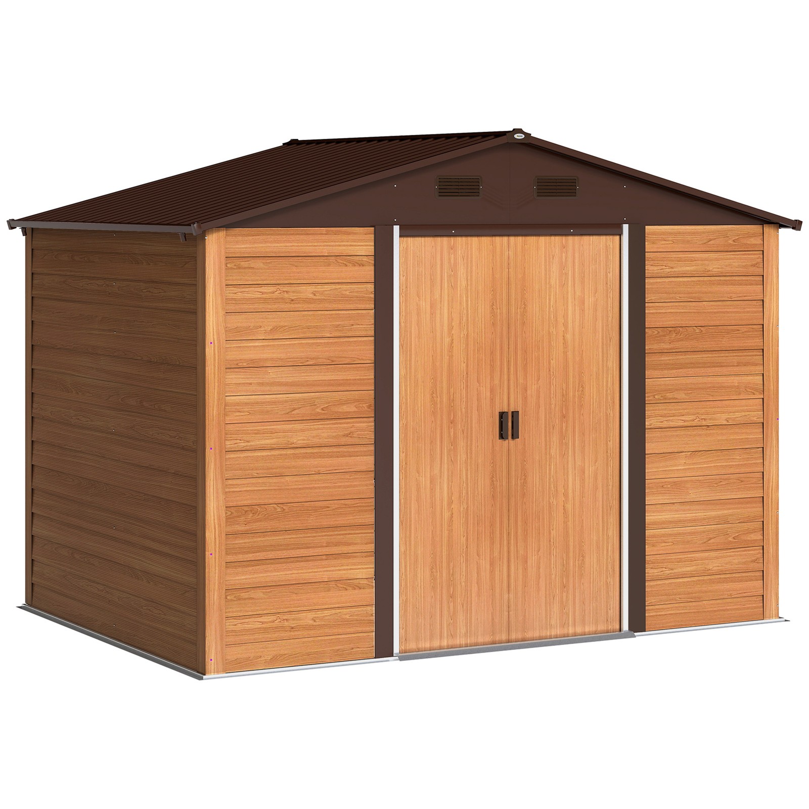 Outsunny 9.1x6.4ft Garden Shed, Tool Storage Sliding Door Wood Effect
