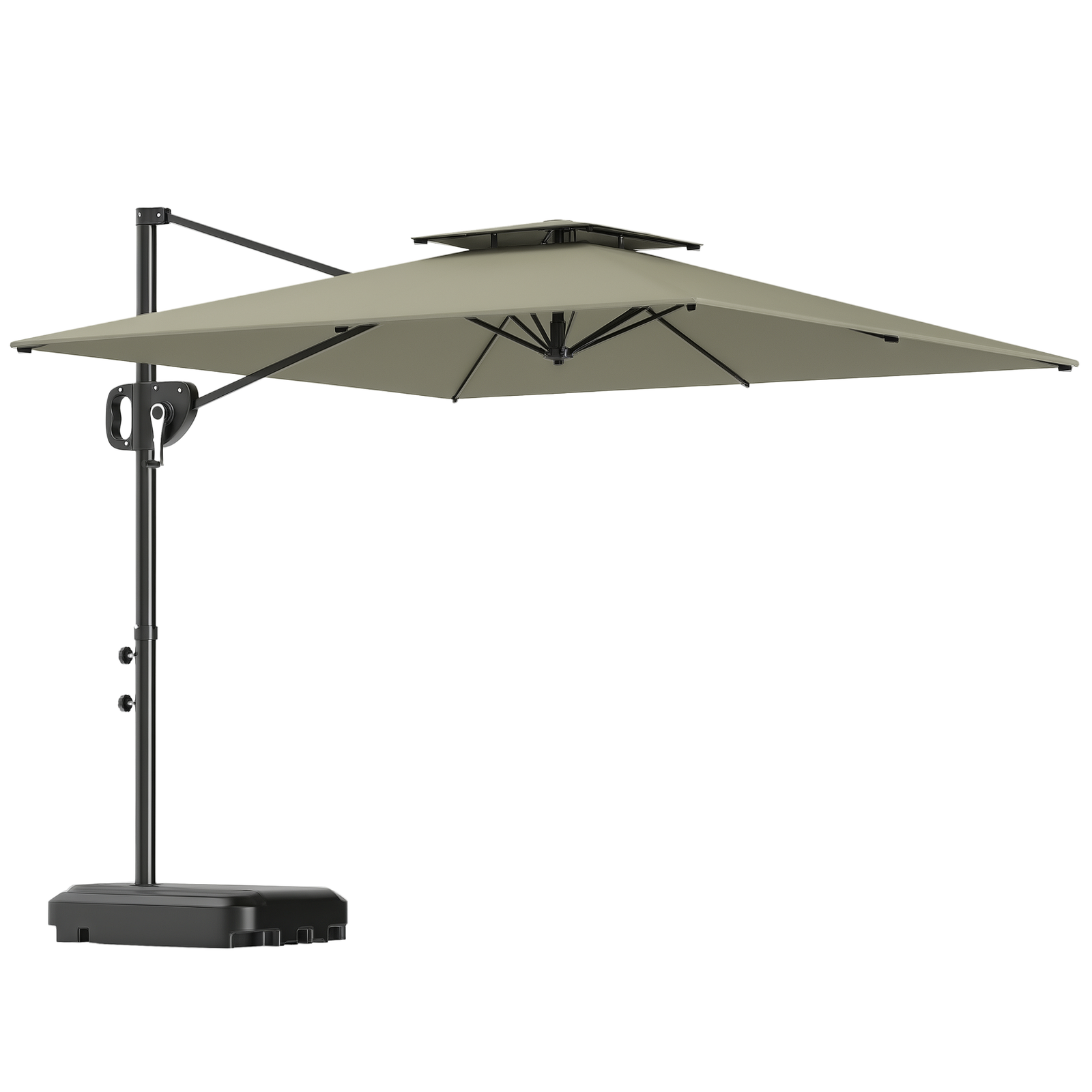 Outsunny Garden Cantilever Parasol w/ Weighted Base Tilt Crank Light Grey