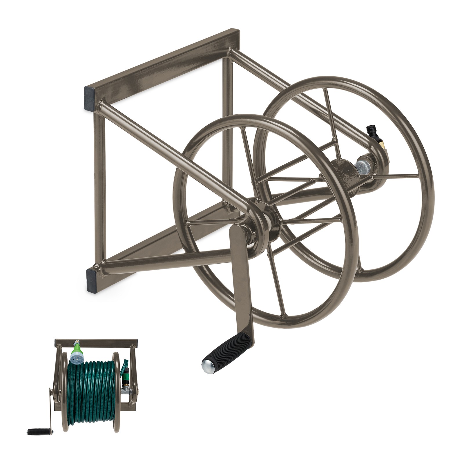 Hose Reel Wall Mounted for 60 m Hosepipes Steel Metal Garden Accessory Brown