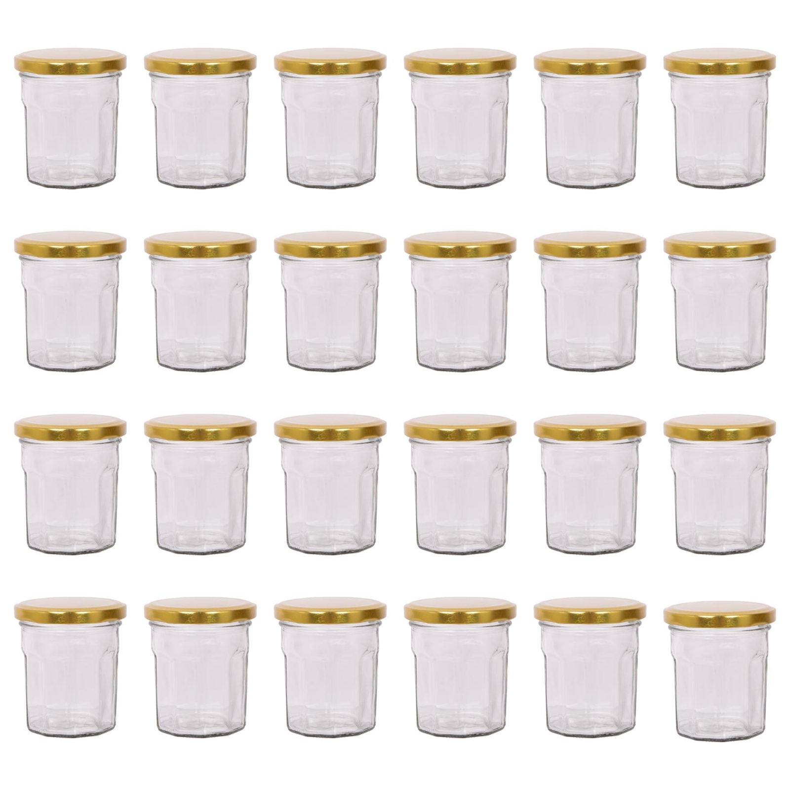 24x 150ml Glass Jam Jars with Gold Lids Chutney Preserve Honey Pickle Storage