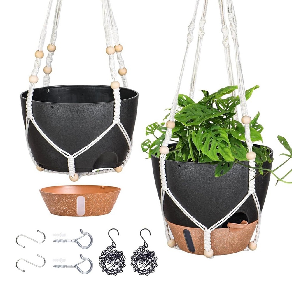Hanging Planter Hanging Pot 10inch Hanging Baskets with Drainage Hole Black N8Q8