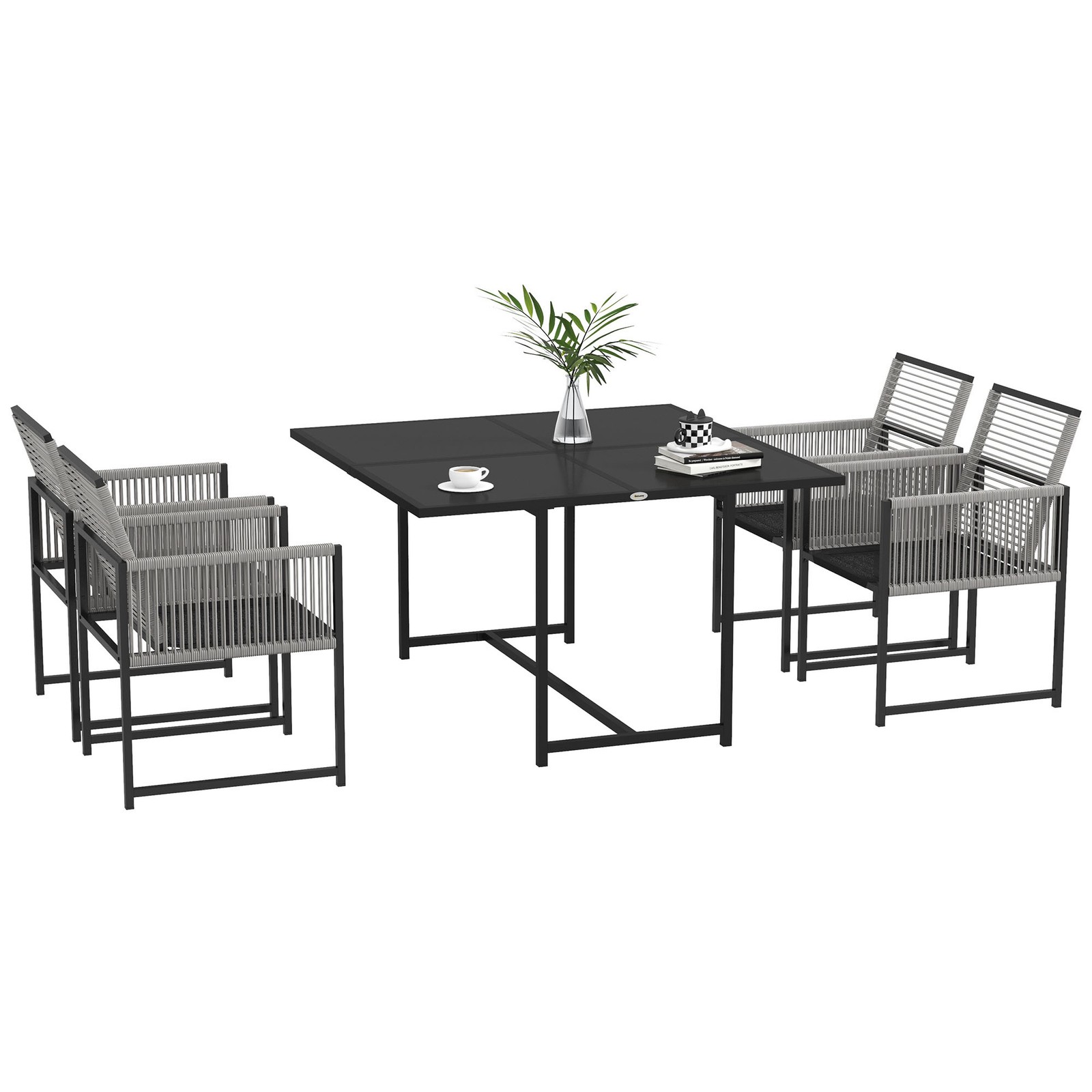 Outsunny 5 Pieces Patio Dining Set with Foldable Back, Light Grey