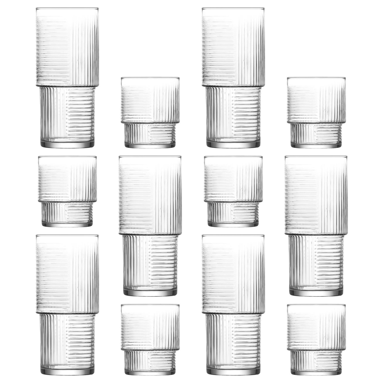12pc LAV Helen Stacking Highball Glasses & Tumblers Set Juice Cocktail Drinking