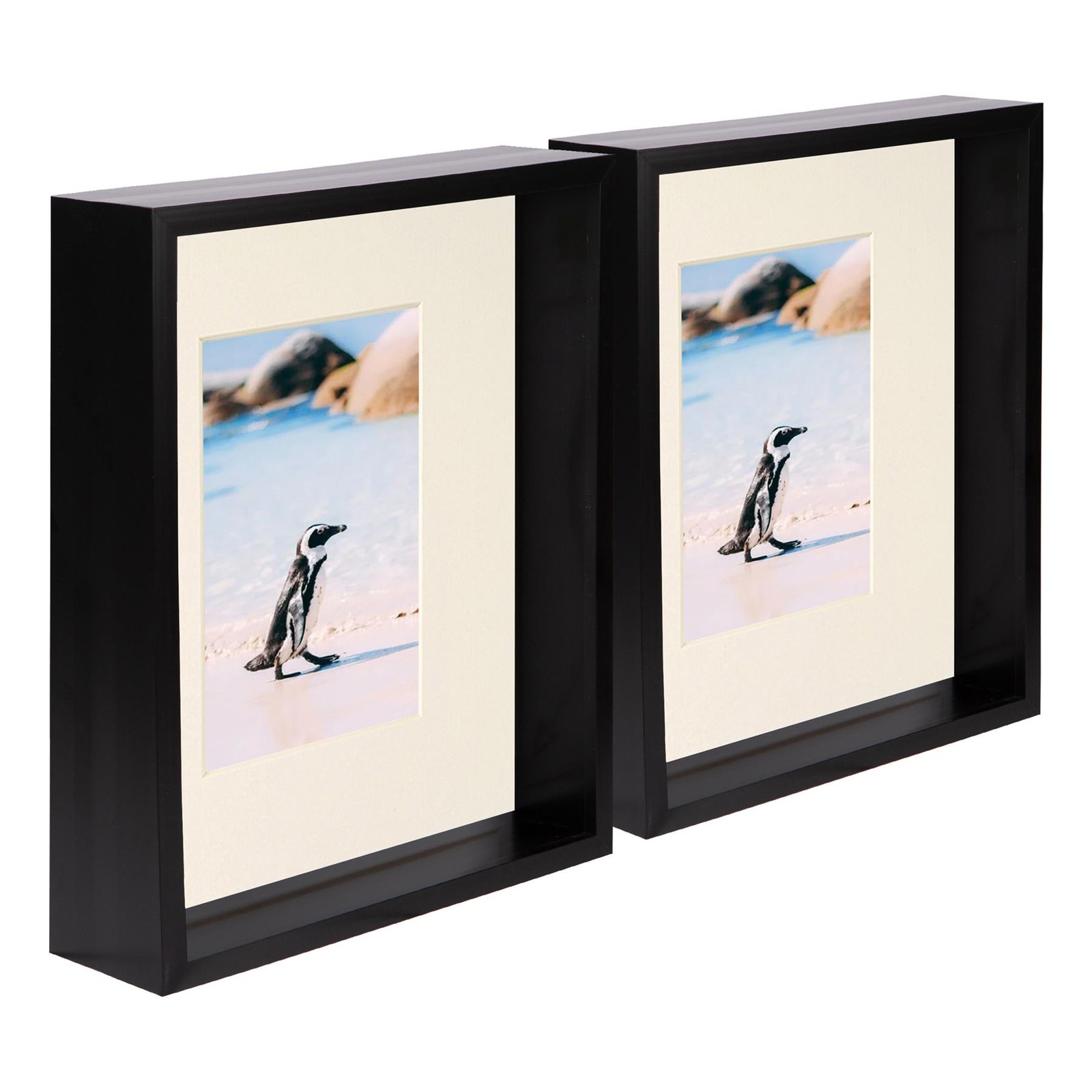 5x Black 8" x 10" 3D Deep Box Photo Frames Ivory 4" x 6" Mount Shadow Picture