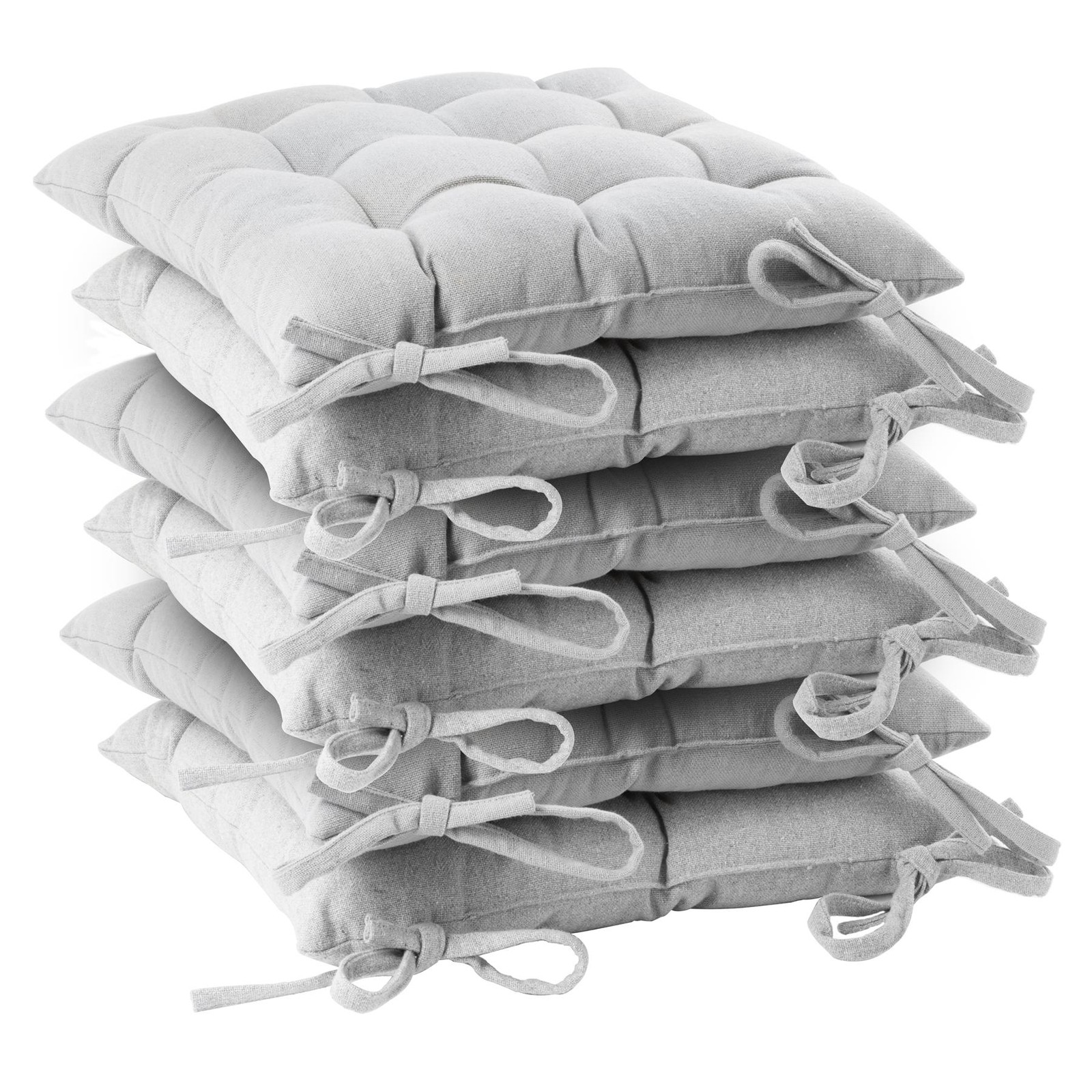 6x Square Garden Chair Seat Cushions Cotton Polyester Filled Outdoor Dining Grey
