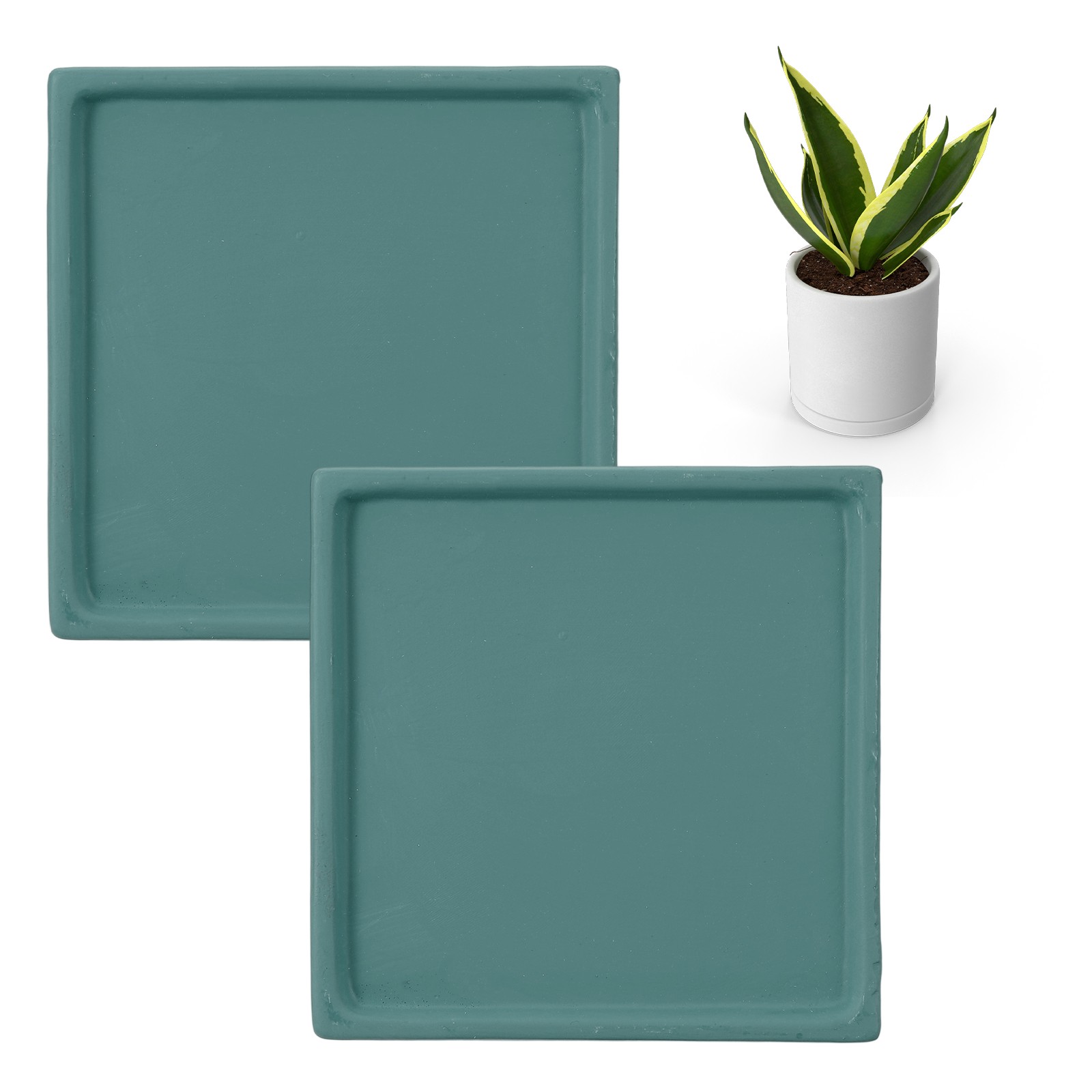 2 Pcs Square Plant Saucers, 4.7 Inch Plant Trays for Pots, Deep Green
