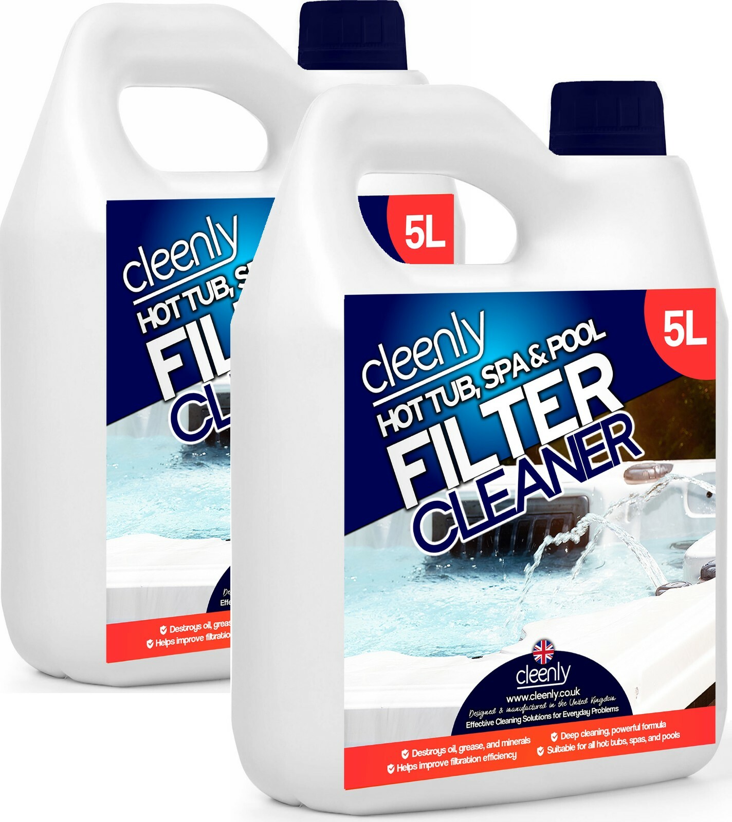 Cleenly Hot Tub Filter Cartridge Cleaner Hot Tubs Pools Oil Grease Remover 10L