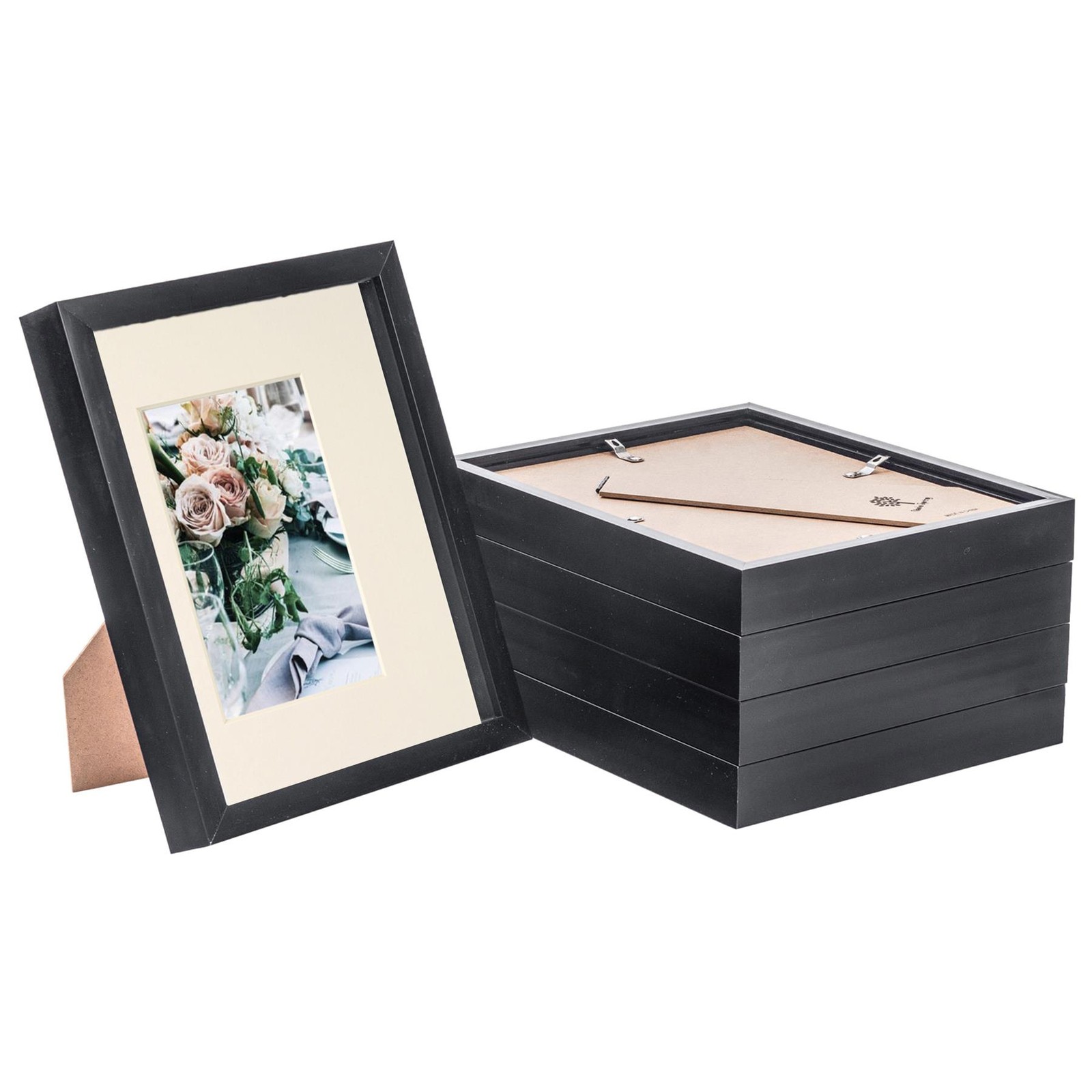 5x 3D Box Photo Frames Picture Display 8 x 10" with 4 x 6" Mount Black/Ivory