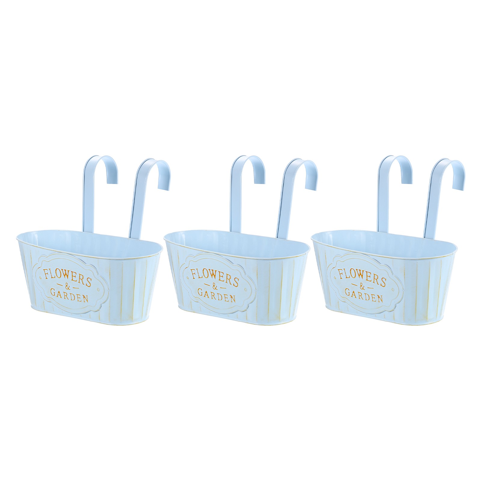3Pcs 11" Metal Hanging Flower Pots for Railing Fence, Railing Planter Box, Blue