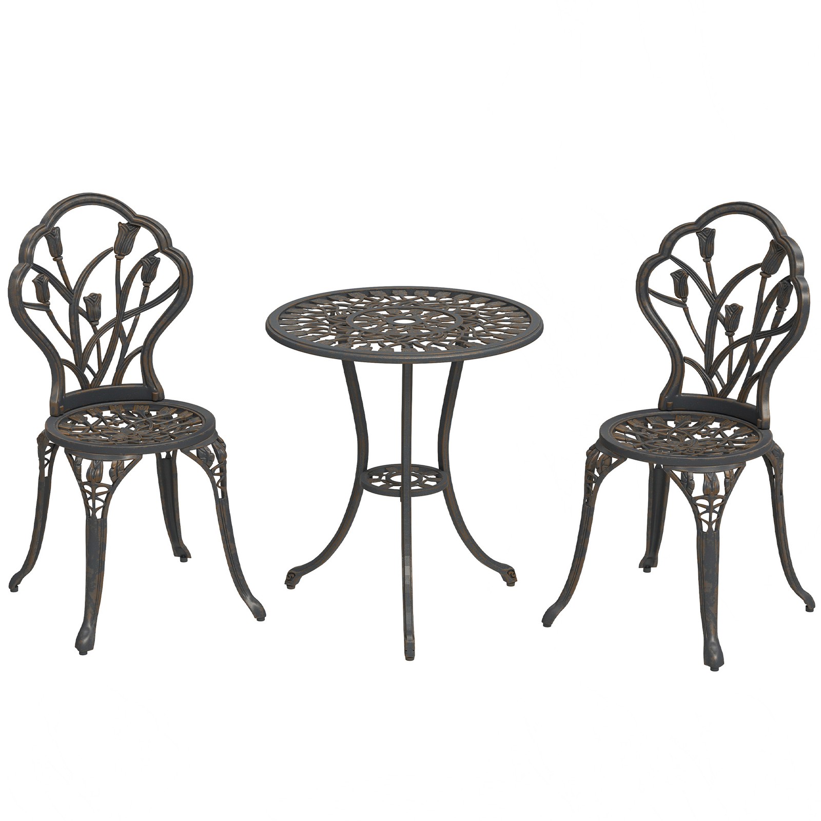 Outsunny 3 Piece Bistro Set, Aluminium Garden Furniture with Umbrella Hole