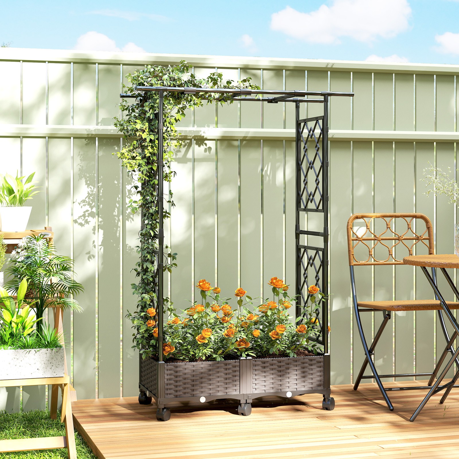 Raised Garden Bed with Arch Trellis, Raised Bed for Garden on Wheels