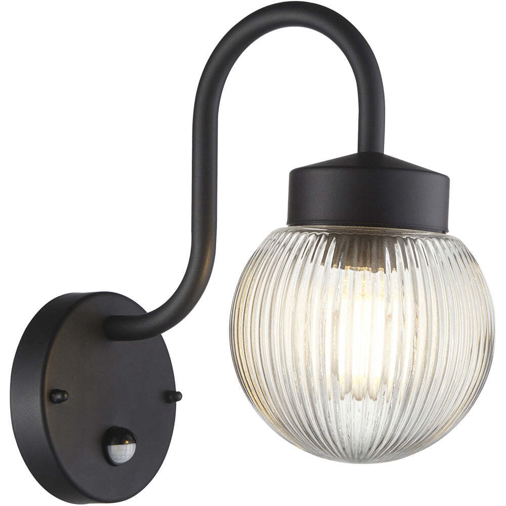 Outdoor Textured Black Wall Light Clear Ribbed Glass Shade Non- 10W LED E27
