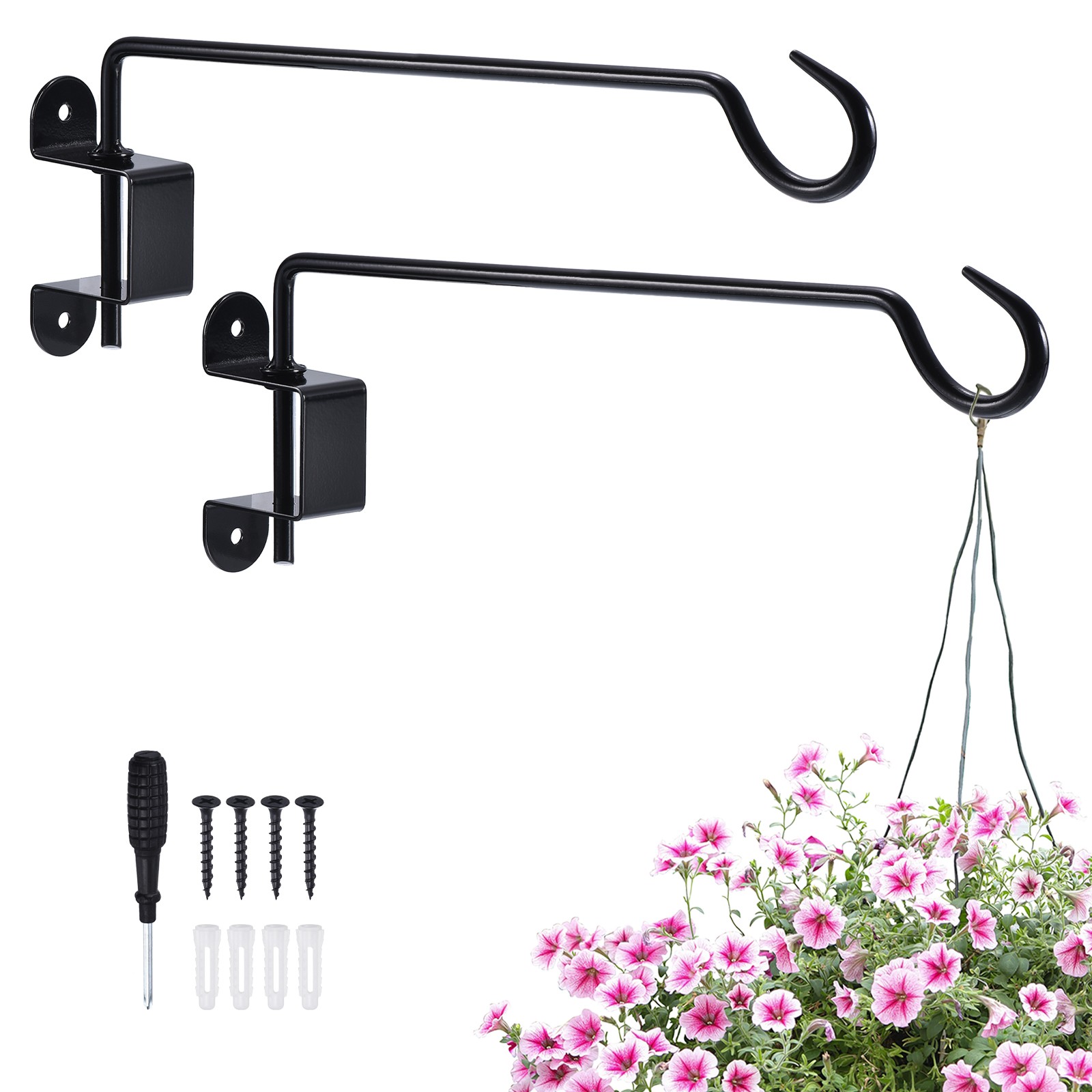 2 Pack Swivel Plant Hanger Outdoor 15.7 Inches for Hanging Bird Feeders, Black