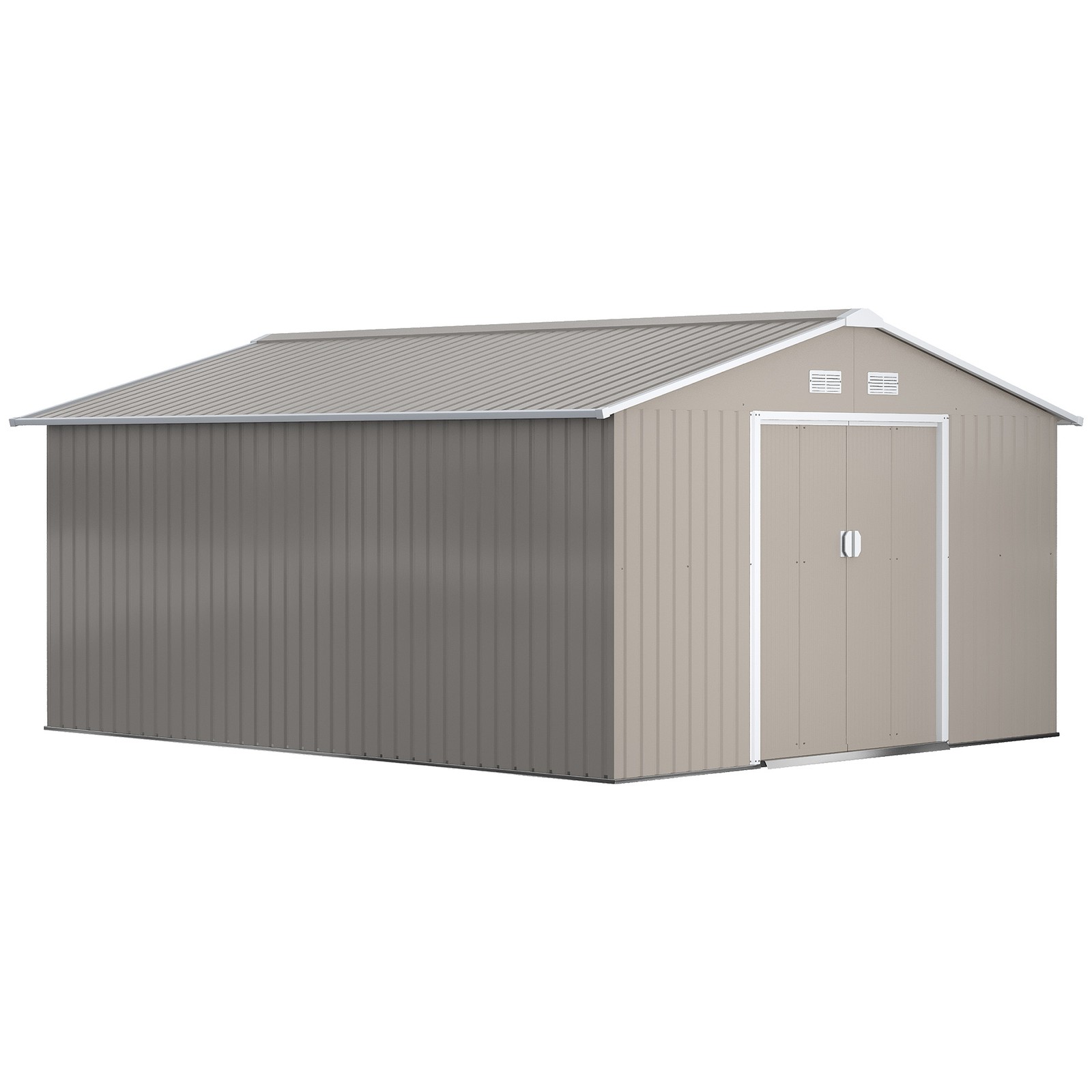 Outsunny 13 x 11ft Garden Shed Storage with Foundation Kit & Vents Light Grey