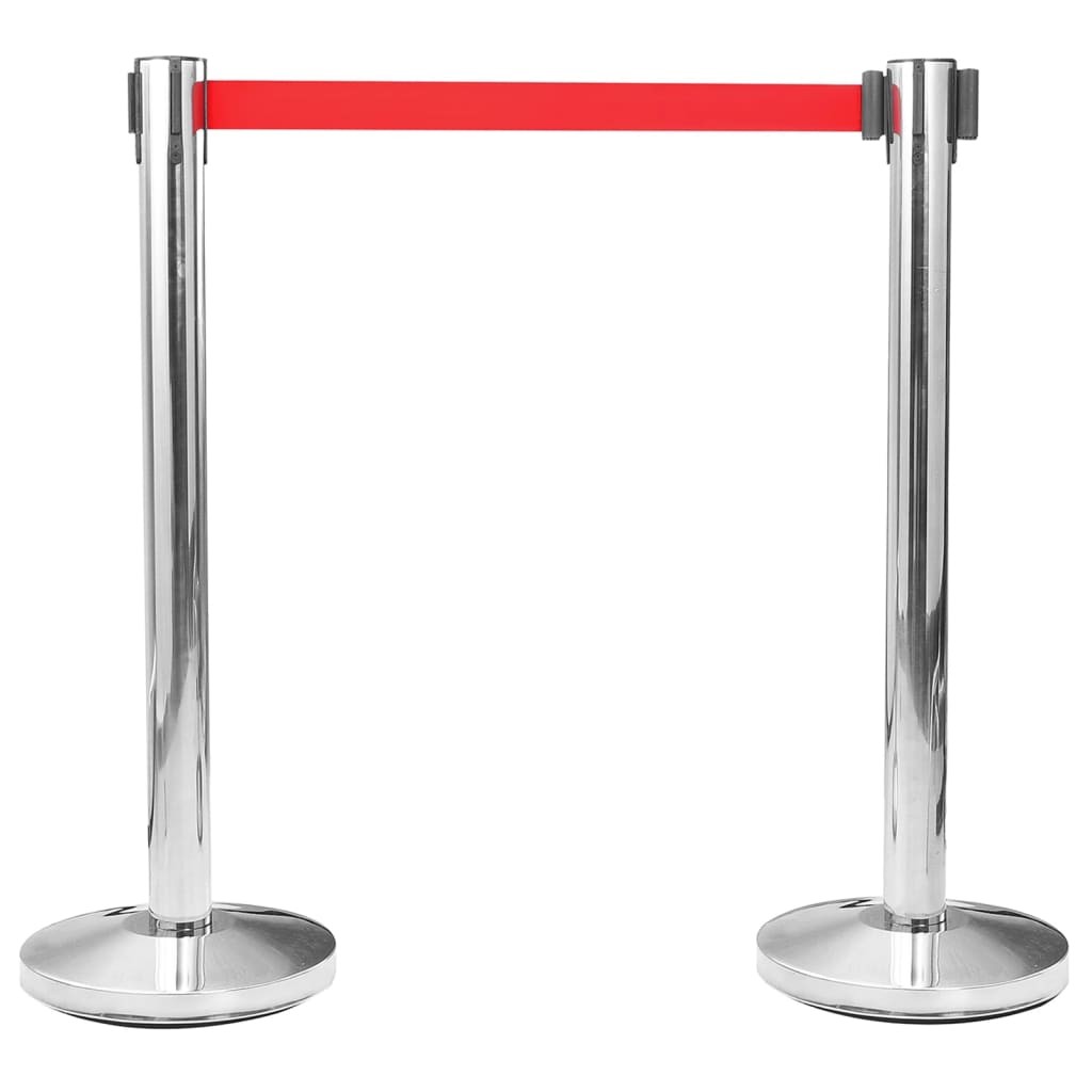 4x Stanchions with Belts Airport Barrier Stainless Steel Silver Fencing vidaXL