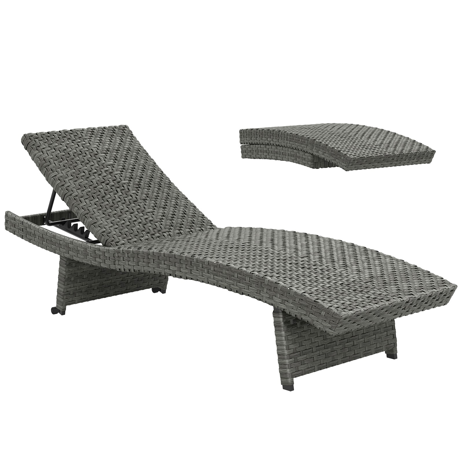 Outsunny PE Rattan Sun Lounger with 4-Level Adjustable Backrest, Mixed-grey