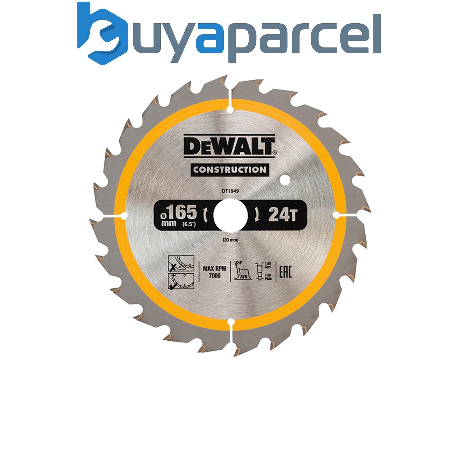 Dewalt DT1949-QZ Cordless Construction Trim Saw Blade 165 x 20mm x 24T