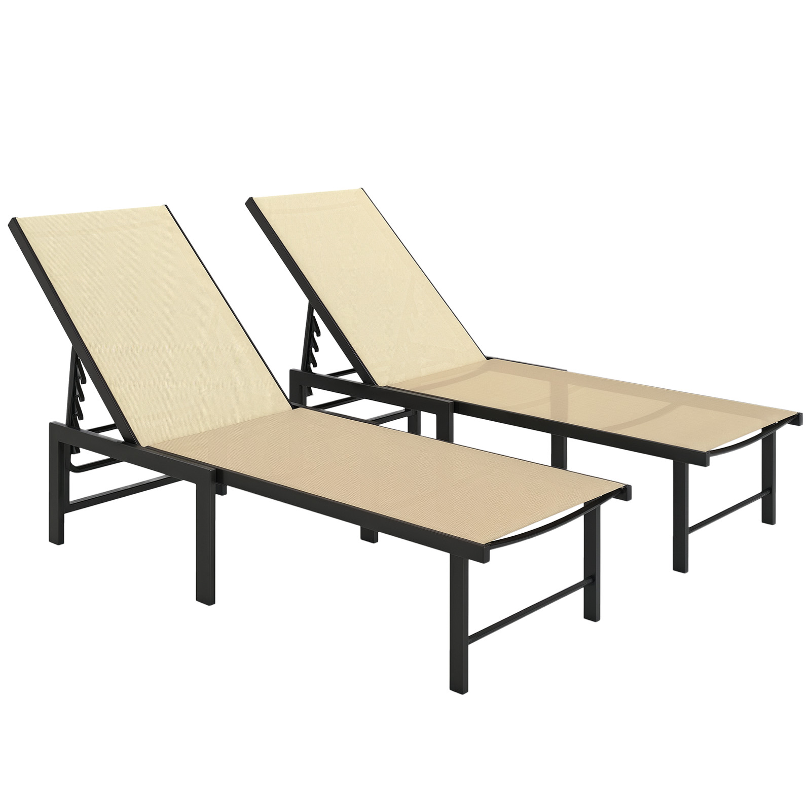 Outsunny Sun Loungers Set of 2, 5-Level Reclining Sunbeds, Khaki