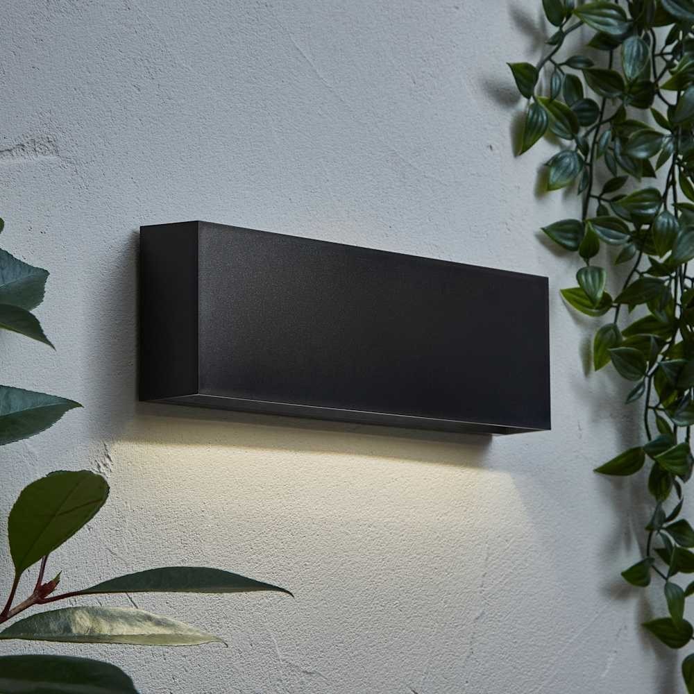 Garden Wall Light Fitting Black Slim Line Outdoor Integrated LED Down Light IP65