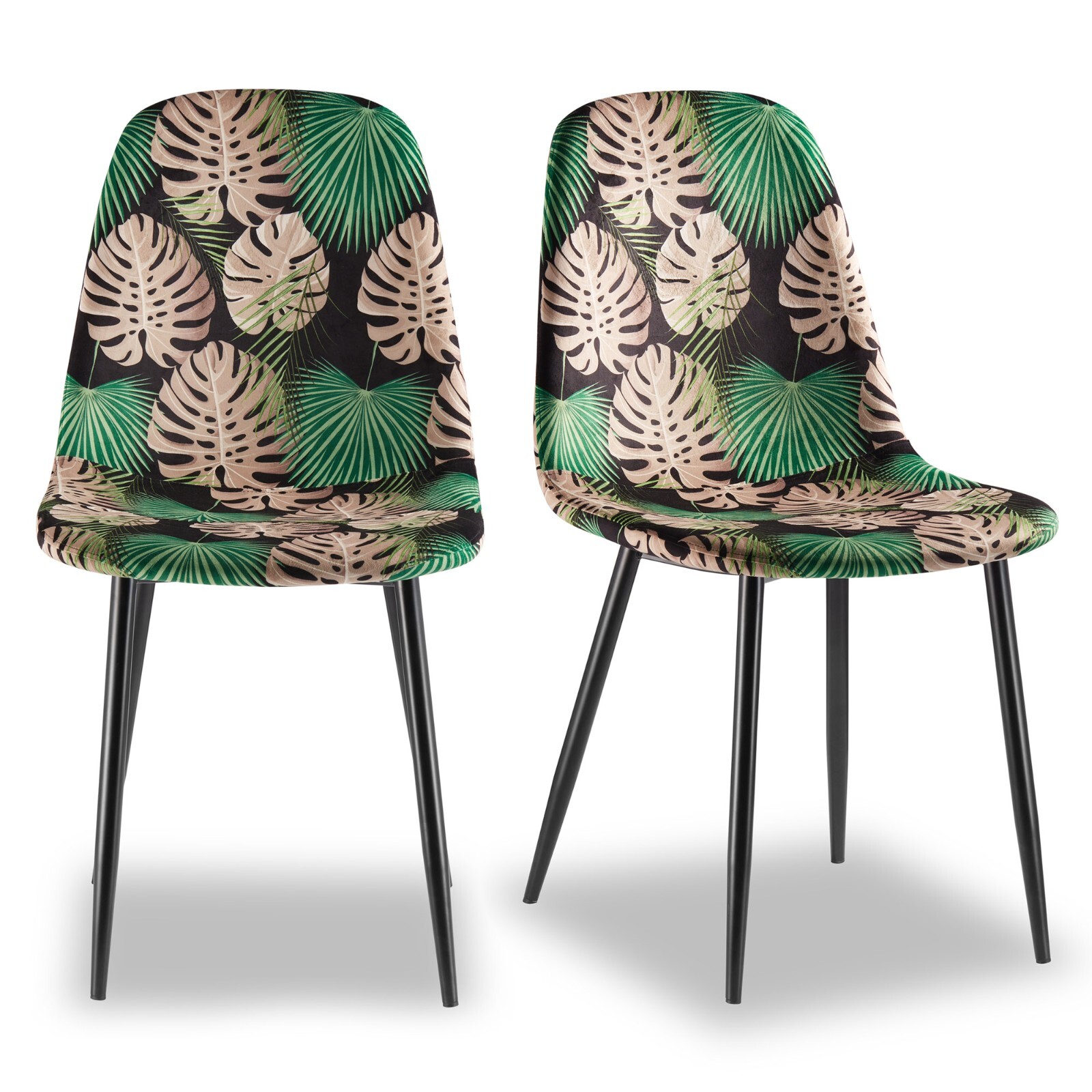 Dining Chairs Set of 2, Tropical Palm Print Pair of Kitchen Chairs, VonHaus