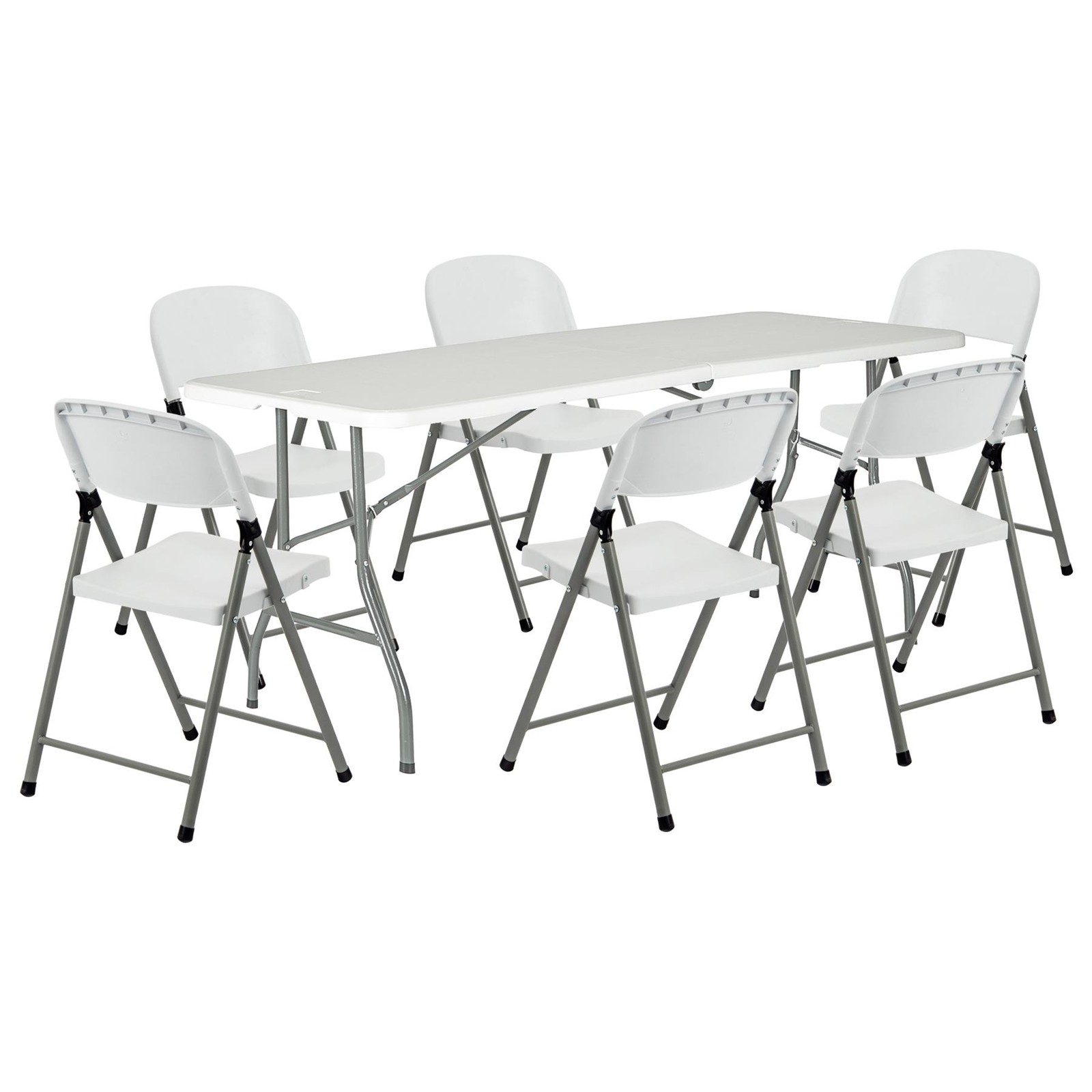 Folding Camping Picnic Table & Chair Set 180cm (6ft) White Portable
